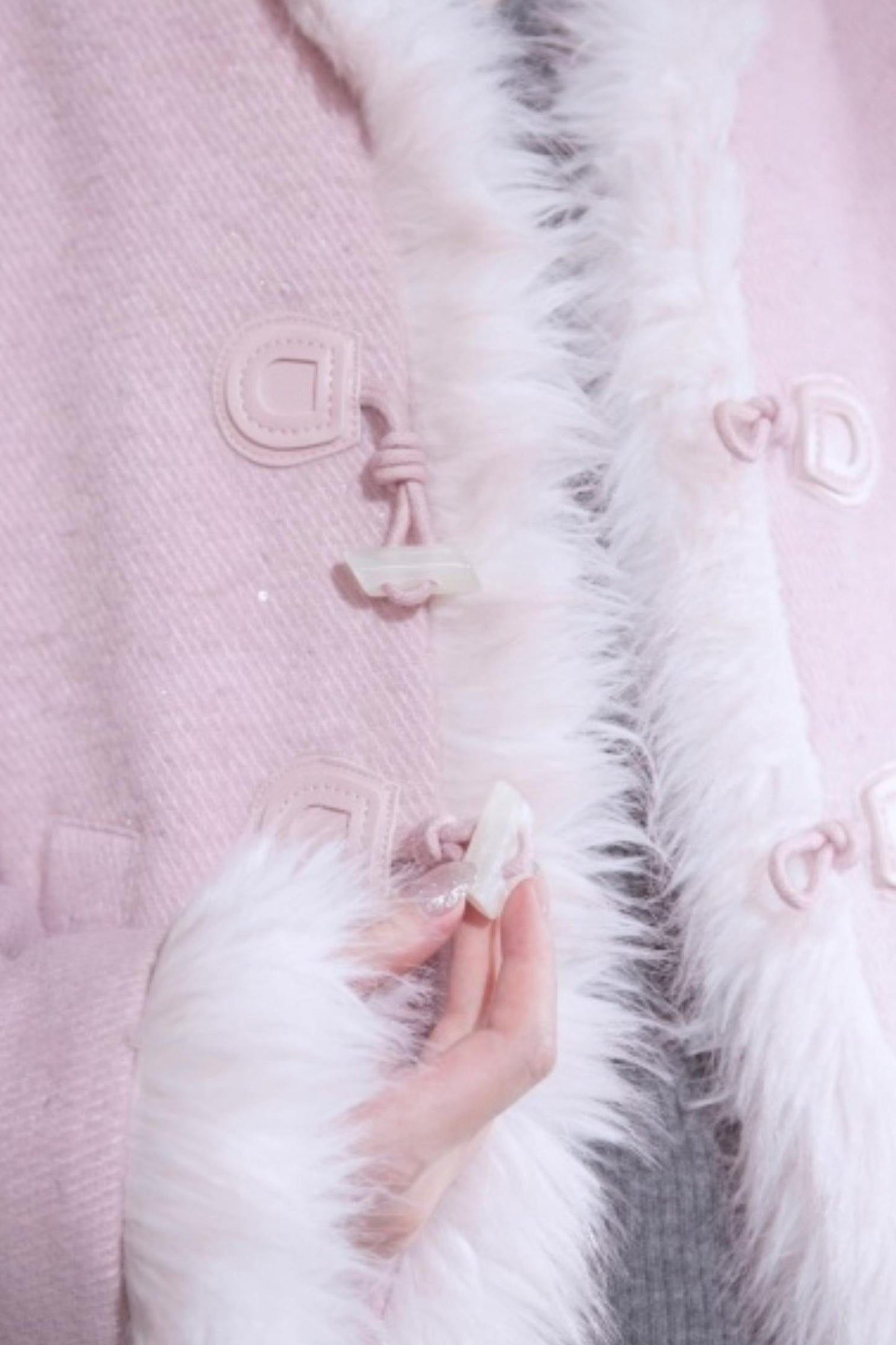 Snow Cherry Fleece Collar Wool Coat