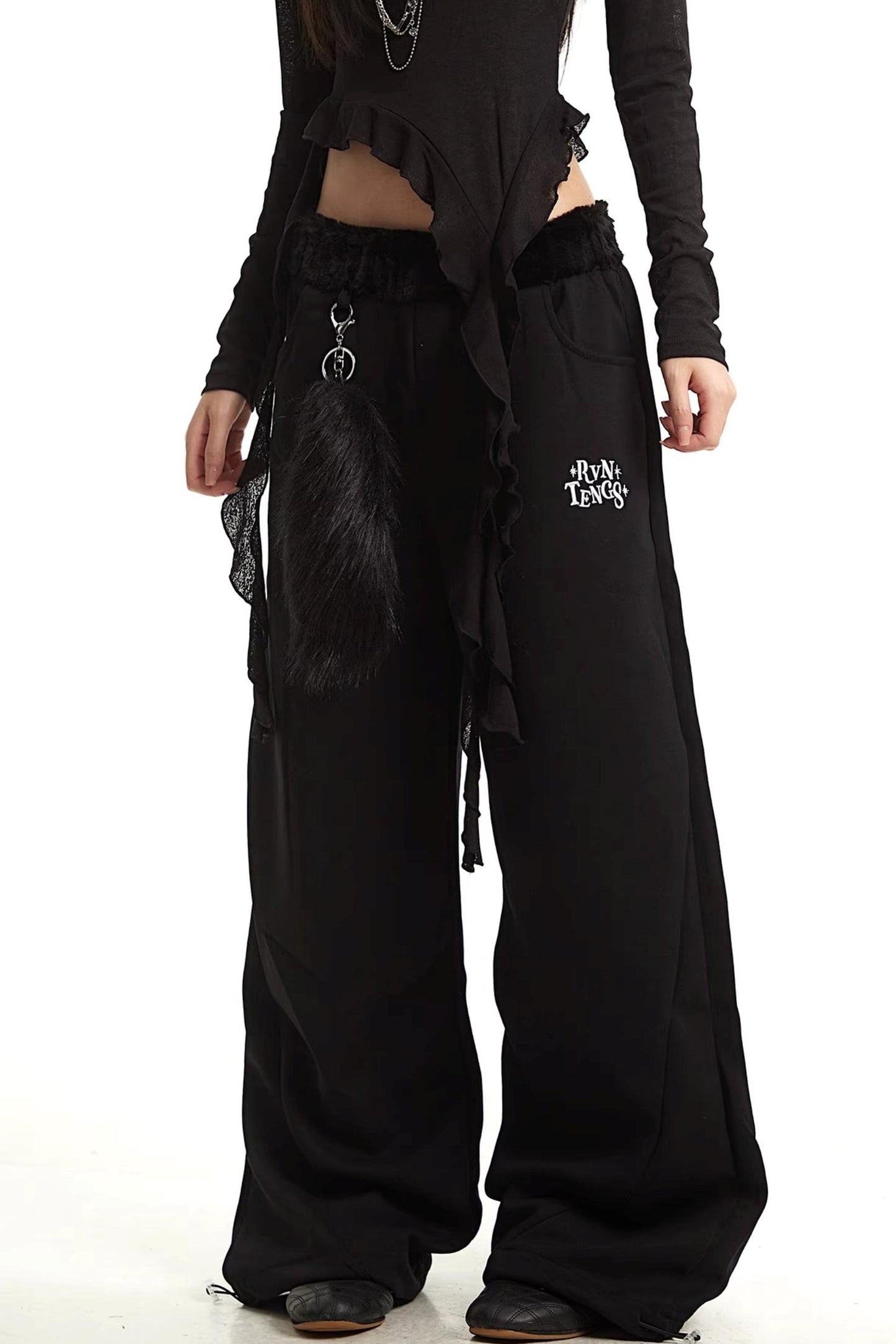 Retro Embroidered Wide-Leg Pants