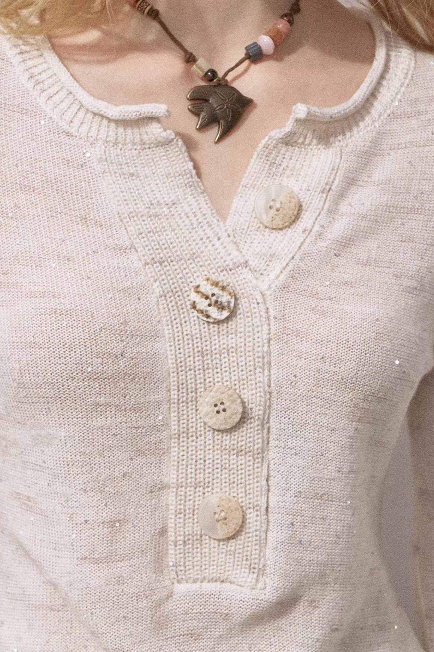 Sequin Henry Collar Knit Sweater