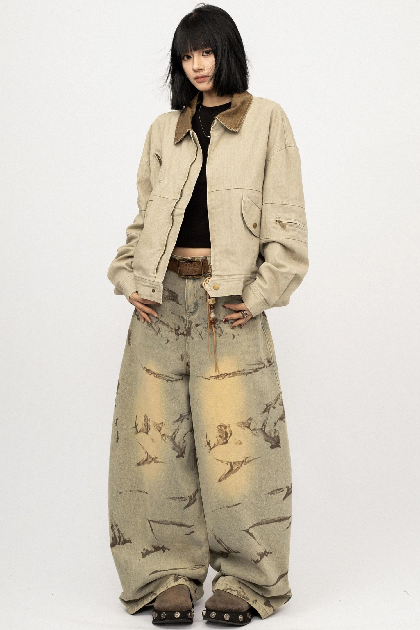 Vintage Lockere Cropped Jacke