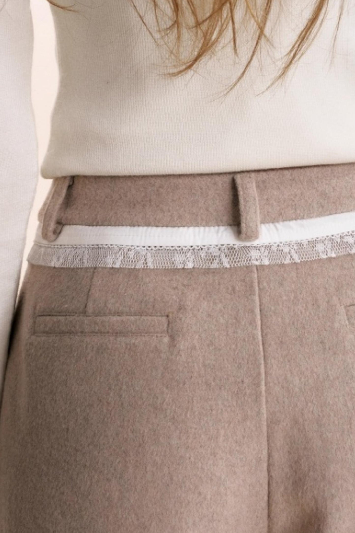 Lace Patchwork Wool Wide-Leg Pants