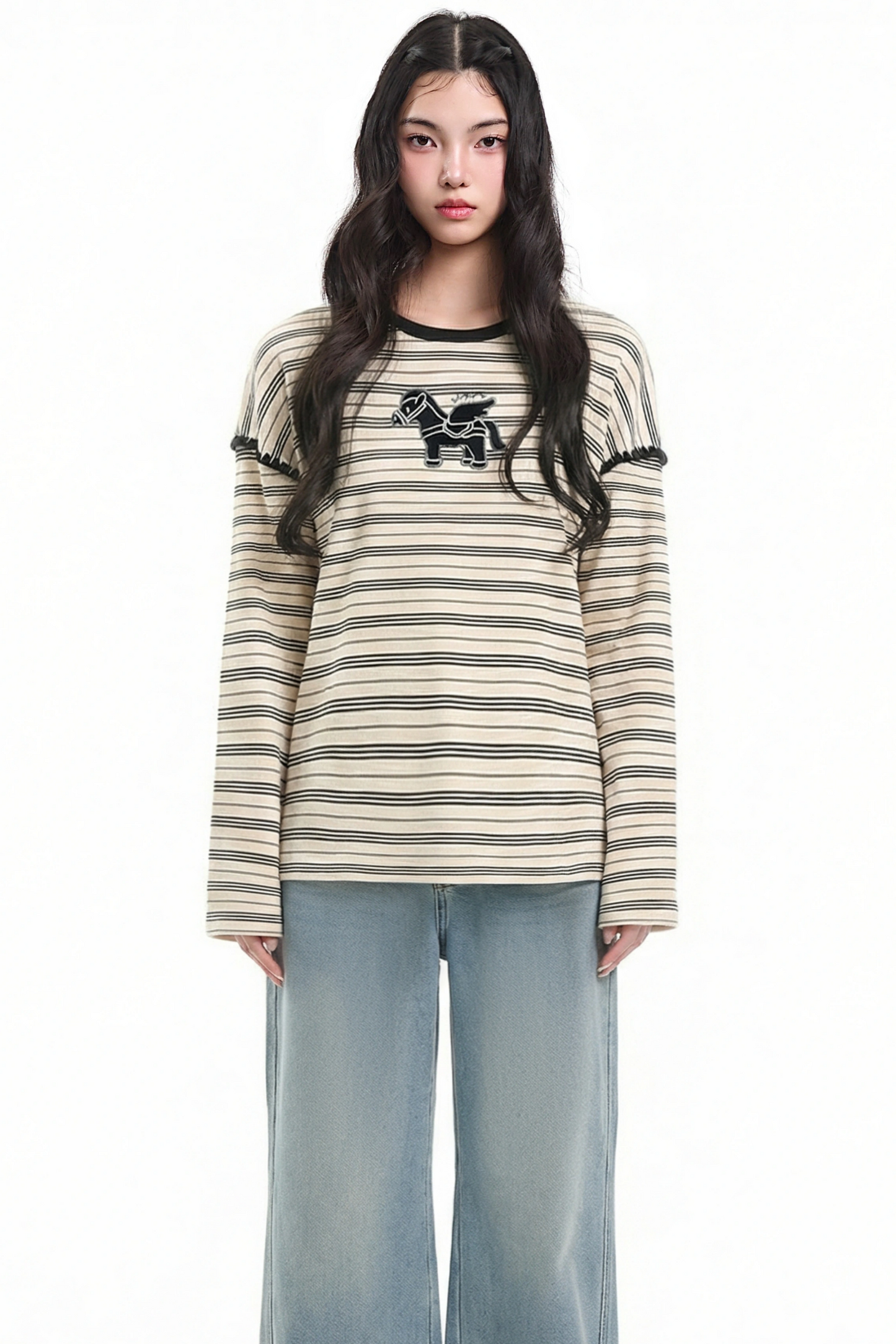 Retro Striped Crew Neck Top