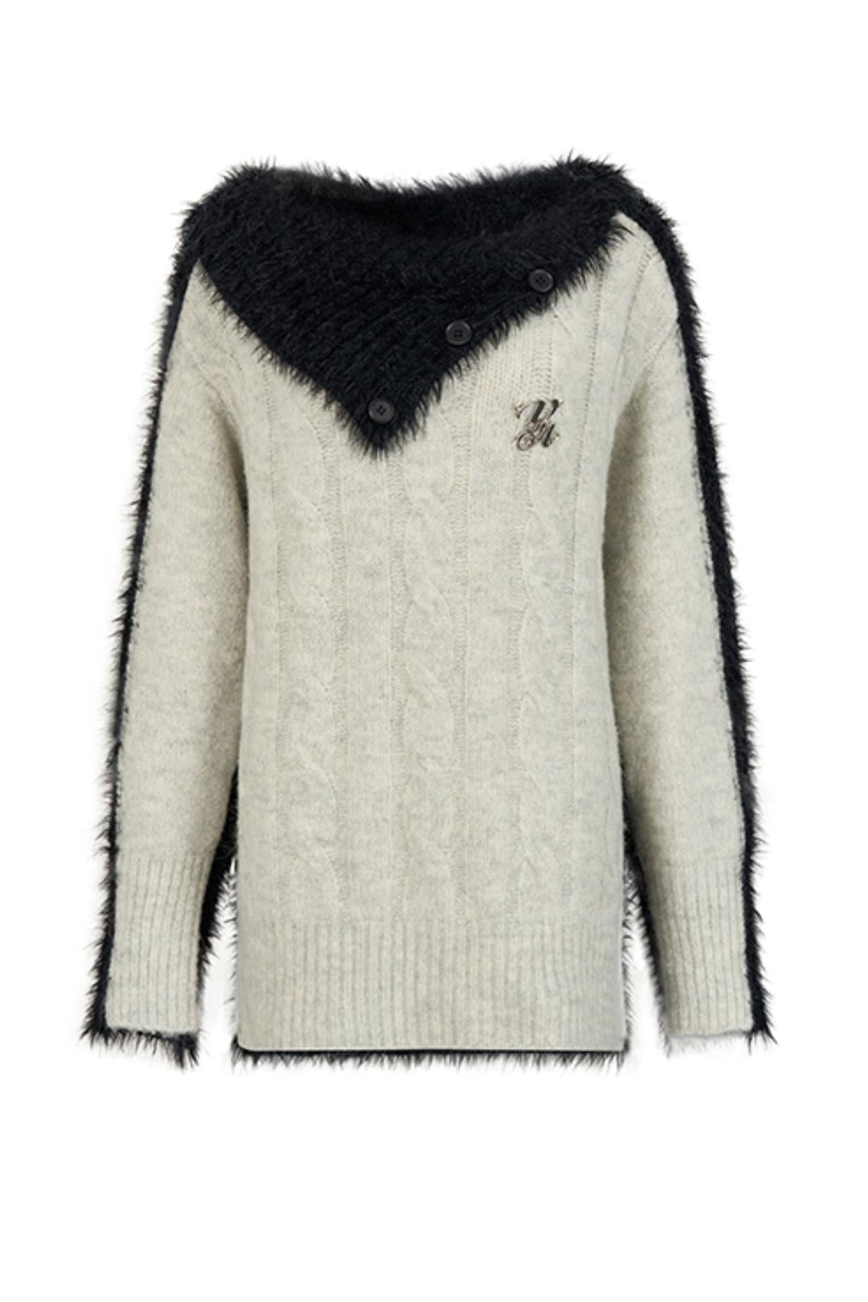 대조 스티칭 기울어진 어깨 톱