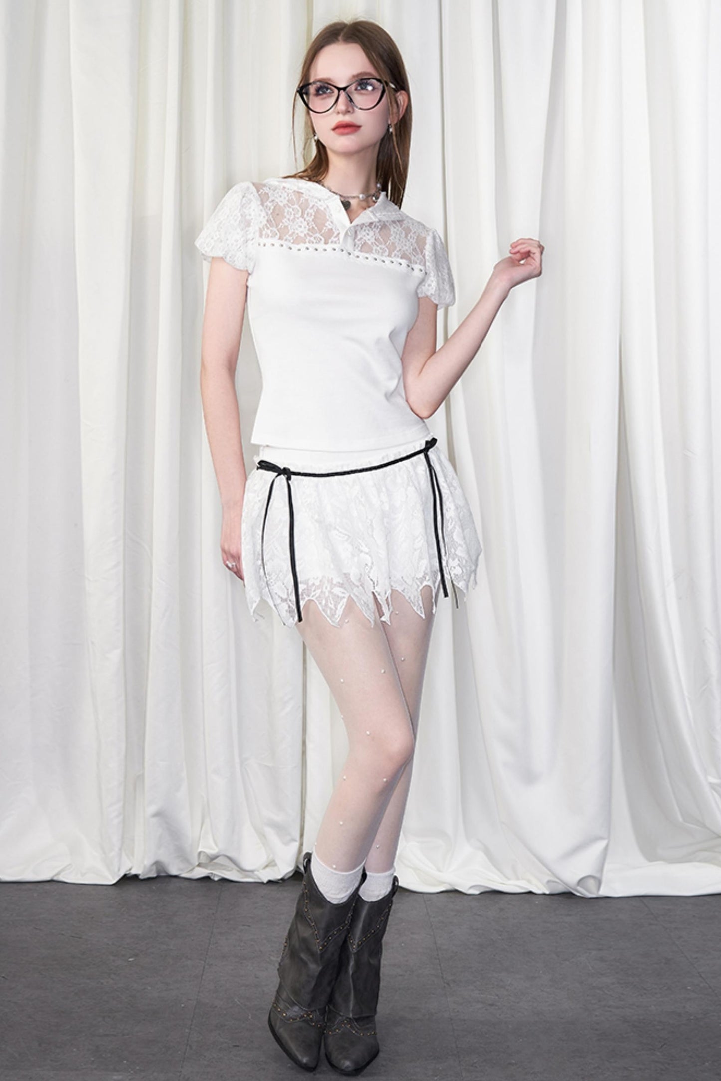 White Lace Bow Skirt
