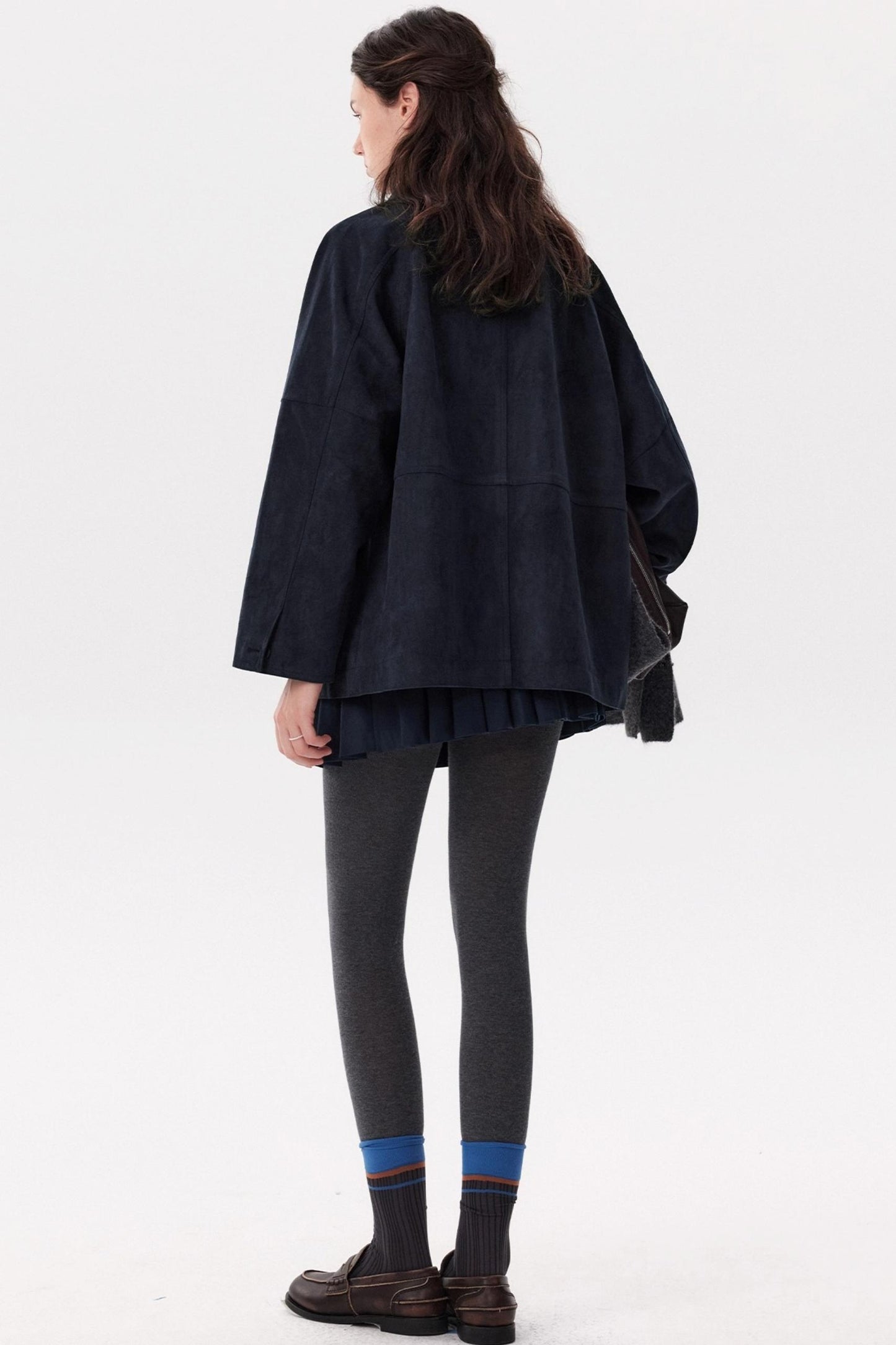 Cold Mid-Length Navy Suede Jacket