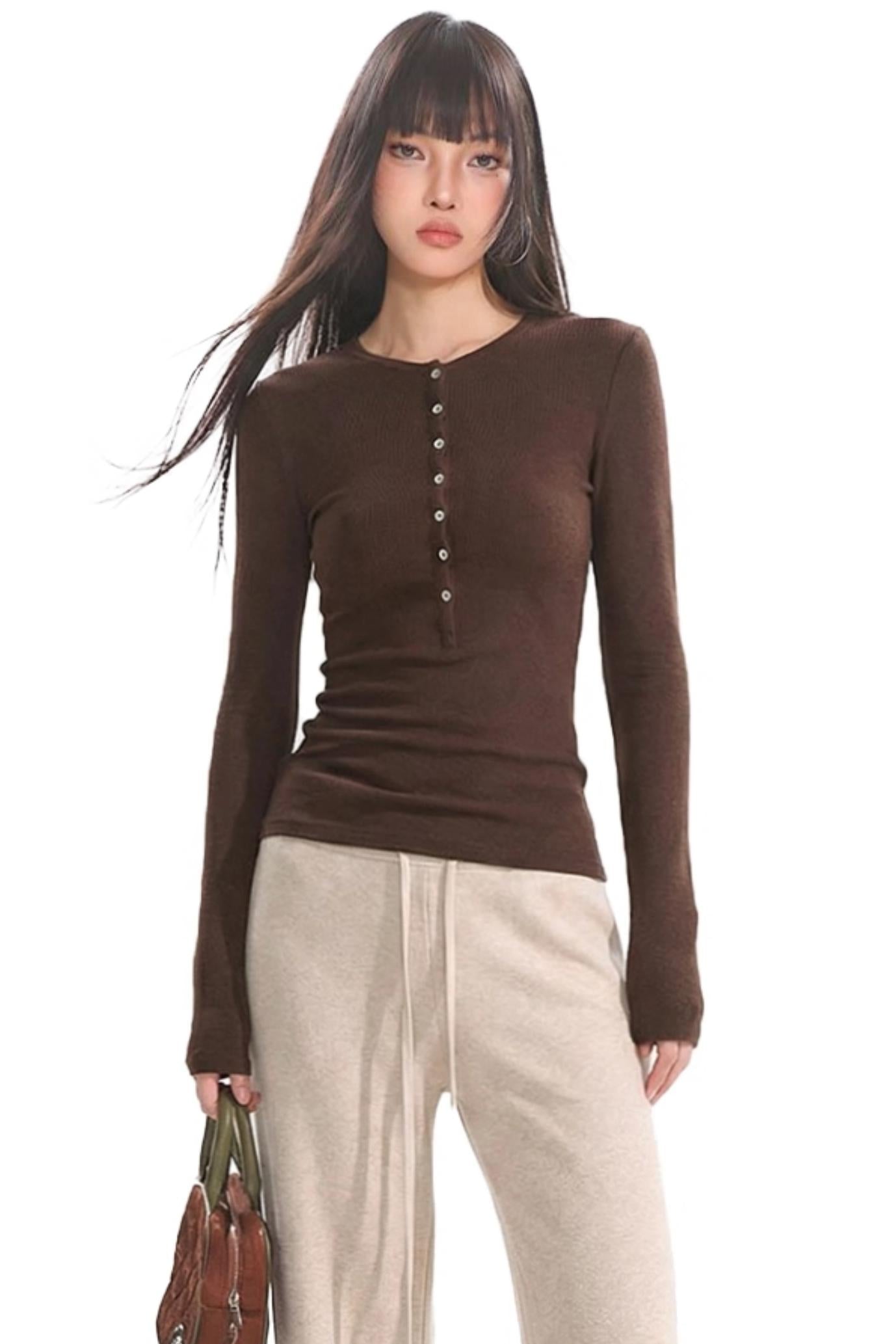 Retro White Henry Collar T-Shirt