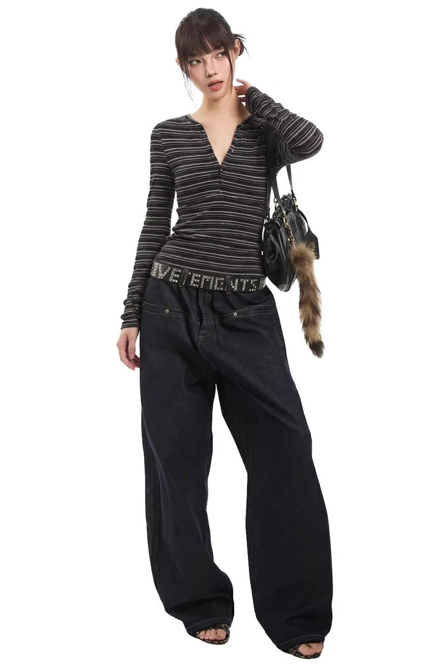 American Retro Striped V-Neck Top