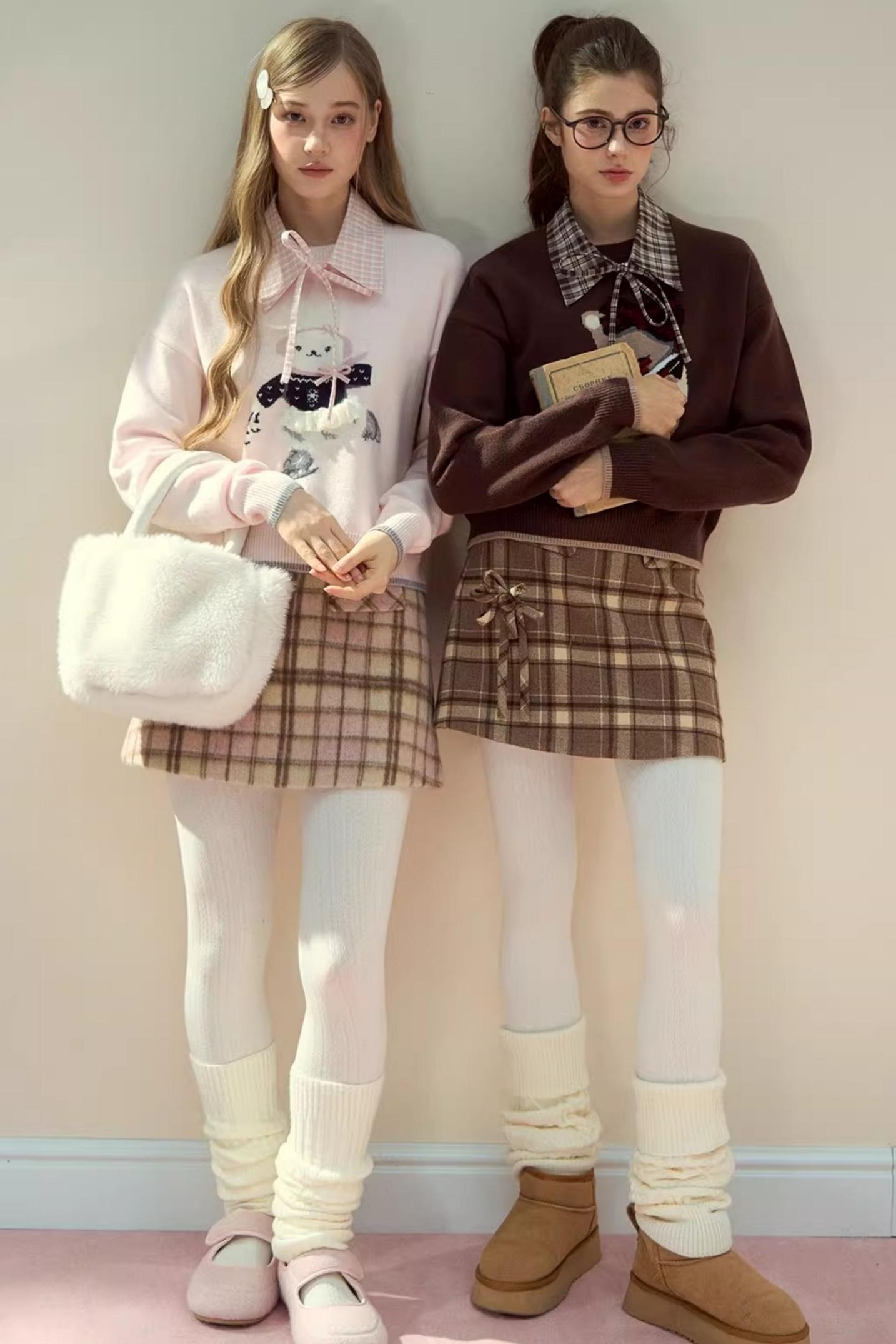 Plaid Fake Collar Sweater