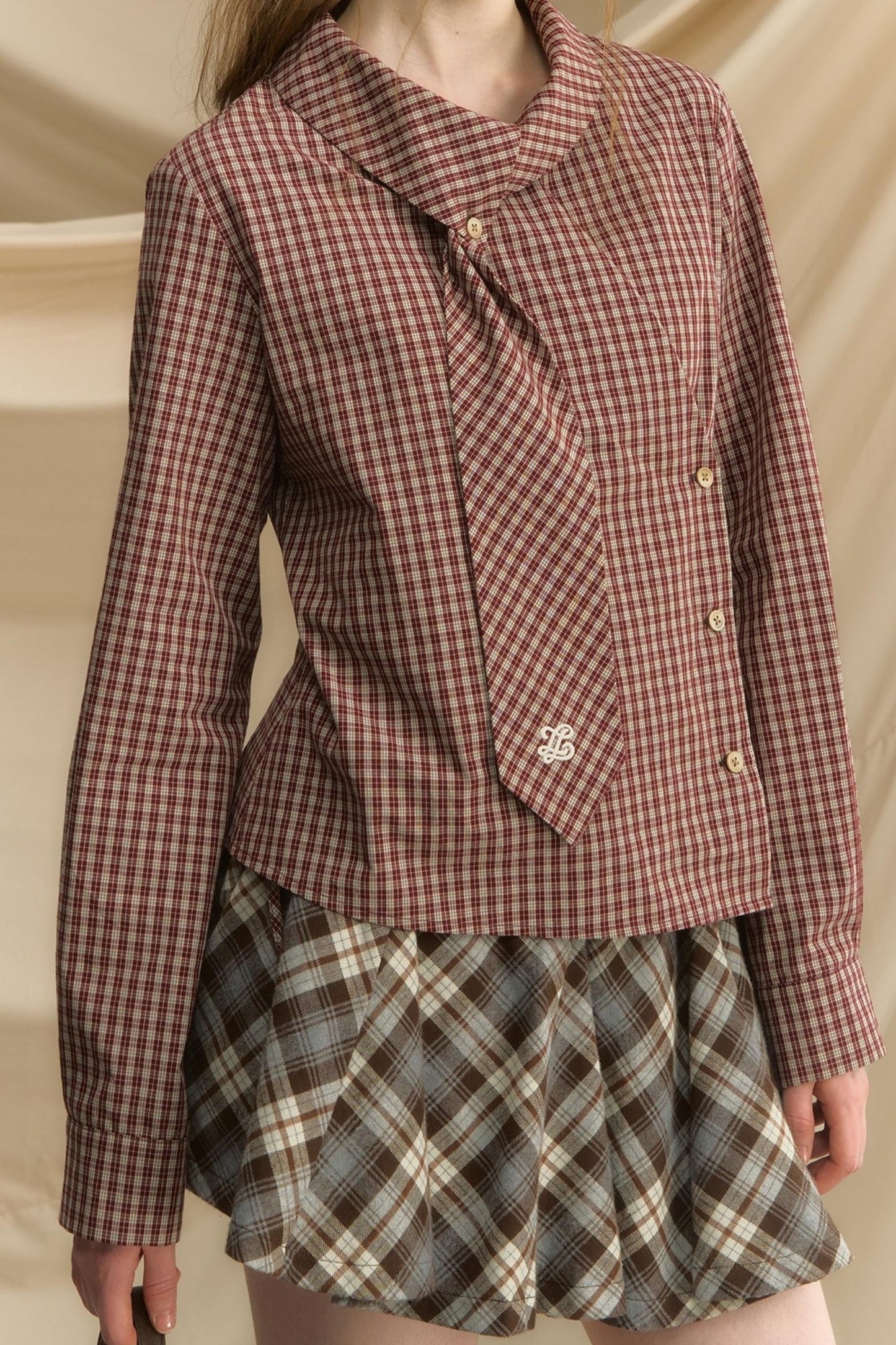 Relaxed Diagonal Plaid Shirt