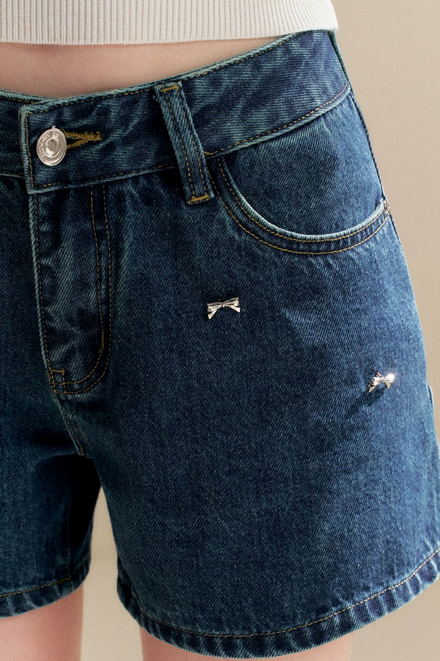 Soft Cotton Bowknot Denim Shorts