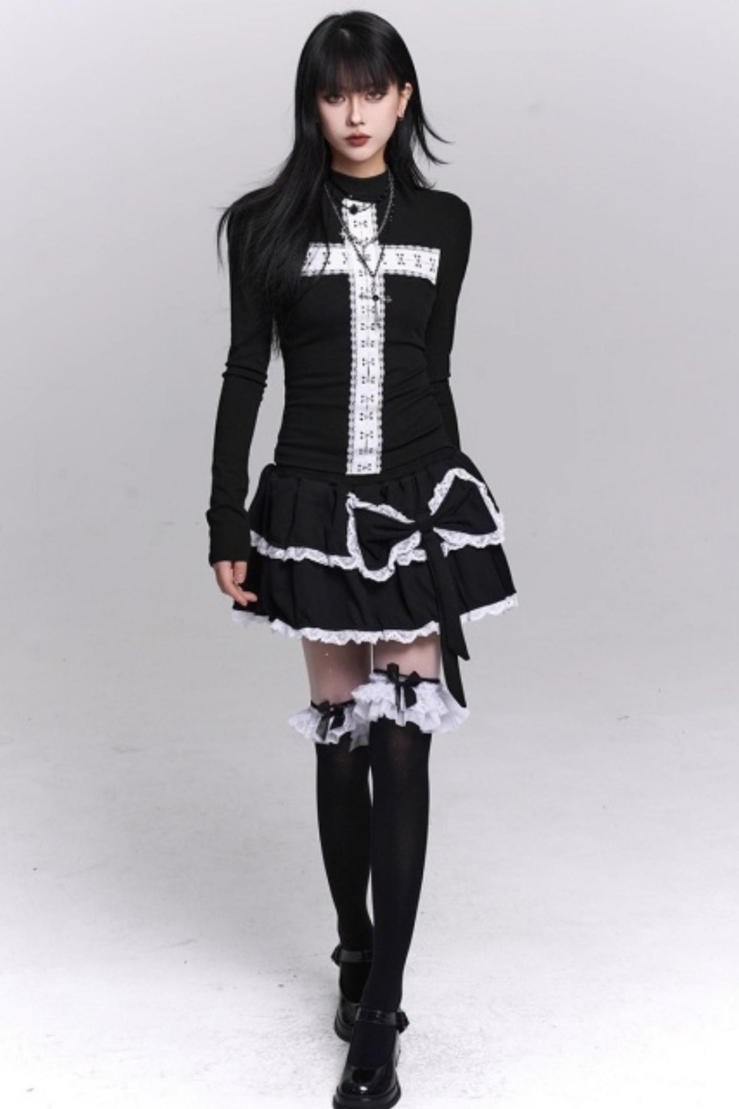 Gothic Cross Design Collar Top