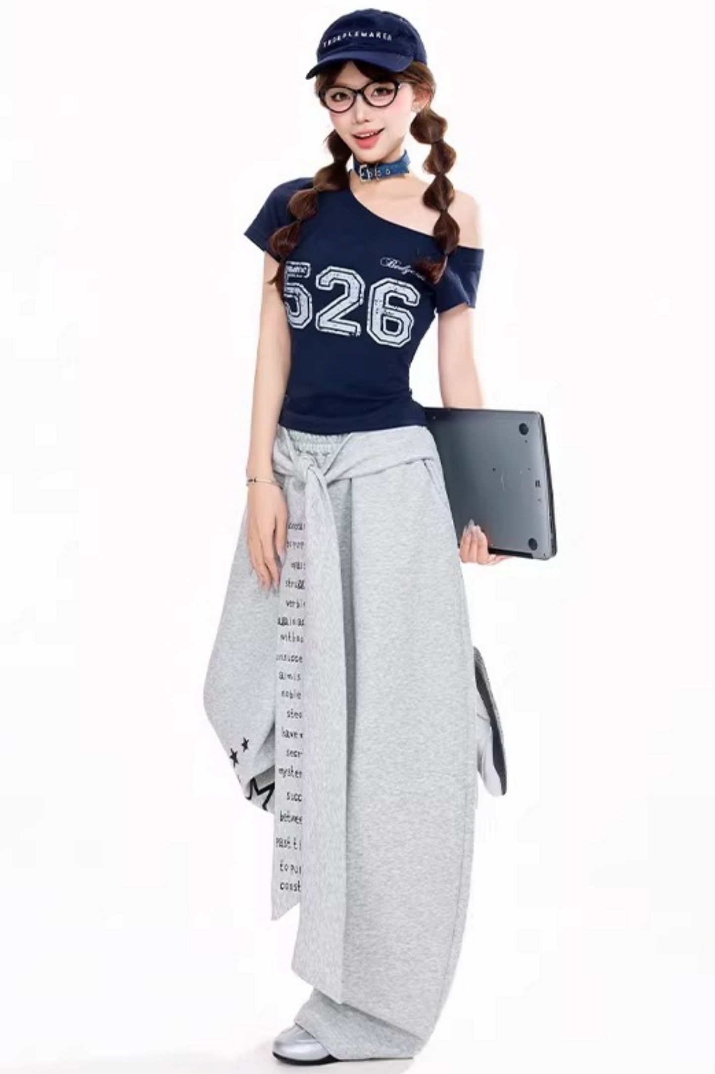 별 프린트 와이드 레그 팬츠