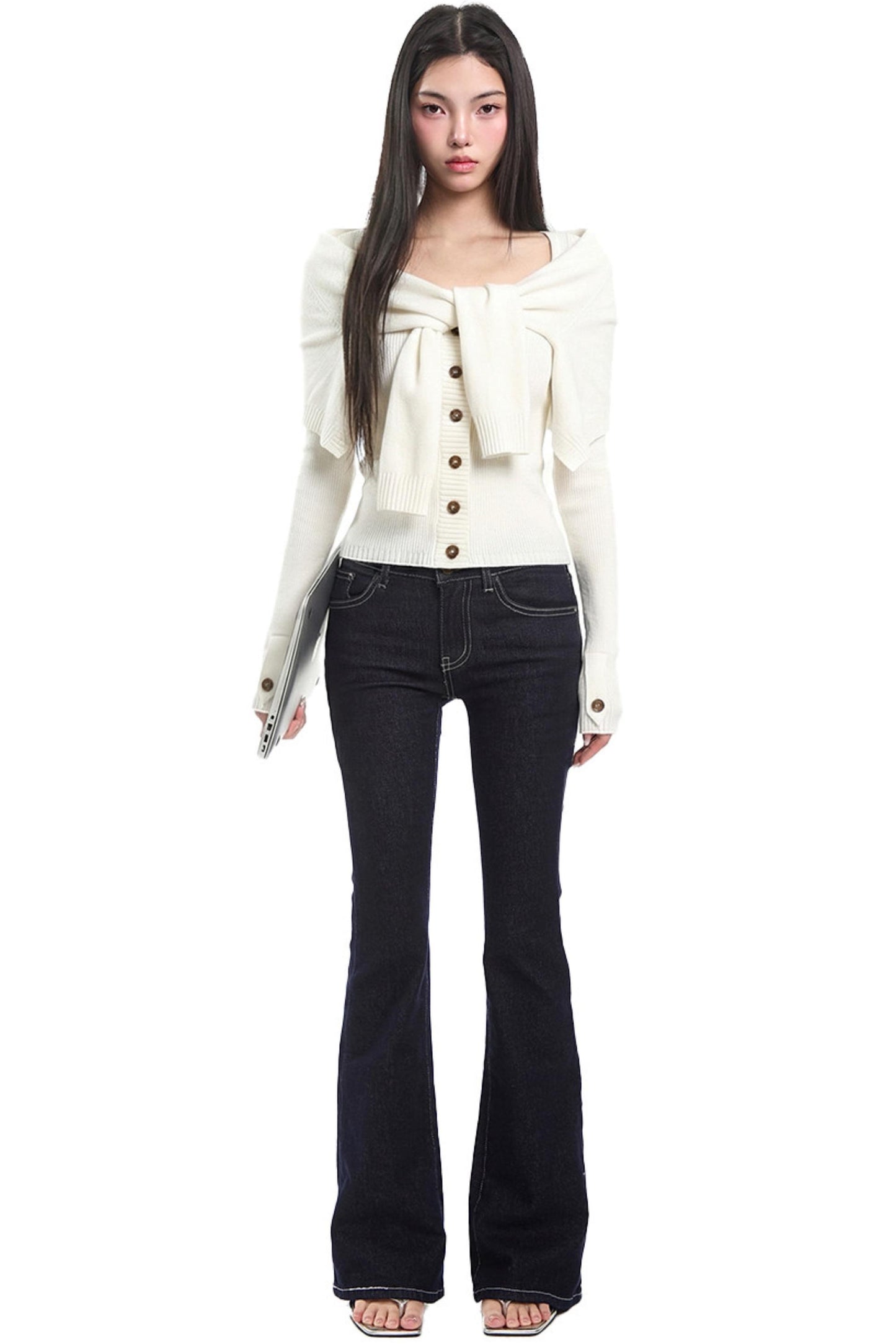 Imitation Shawl Tie Sweater Set