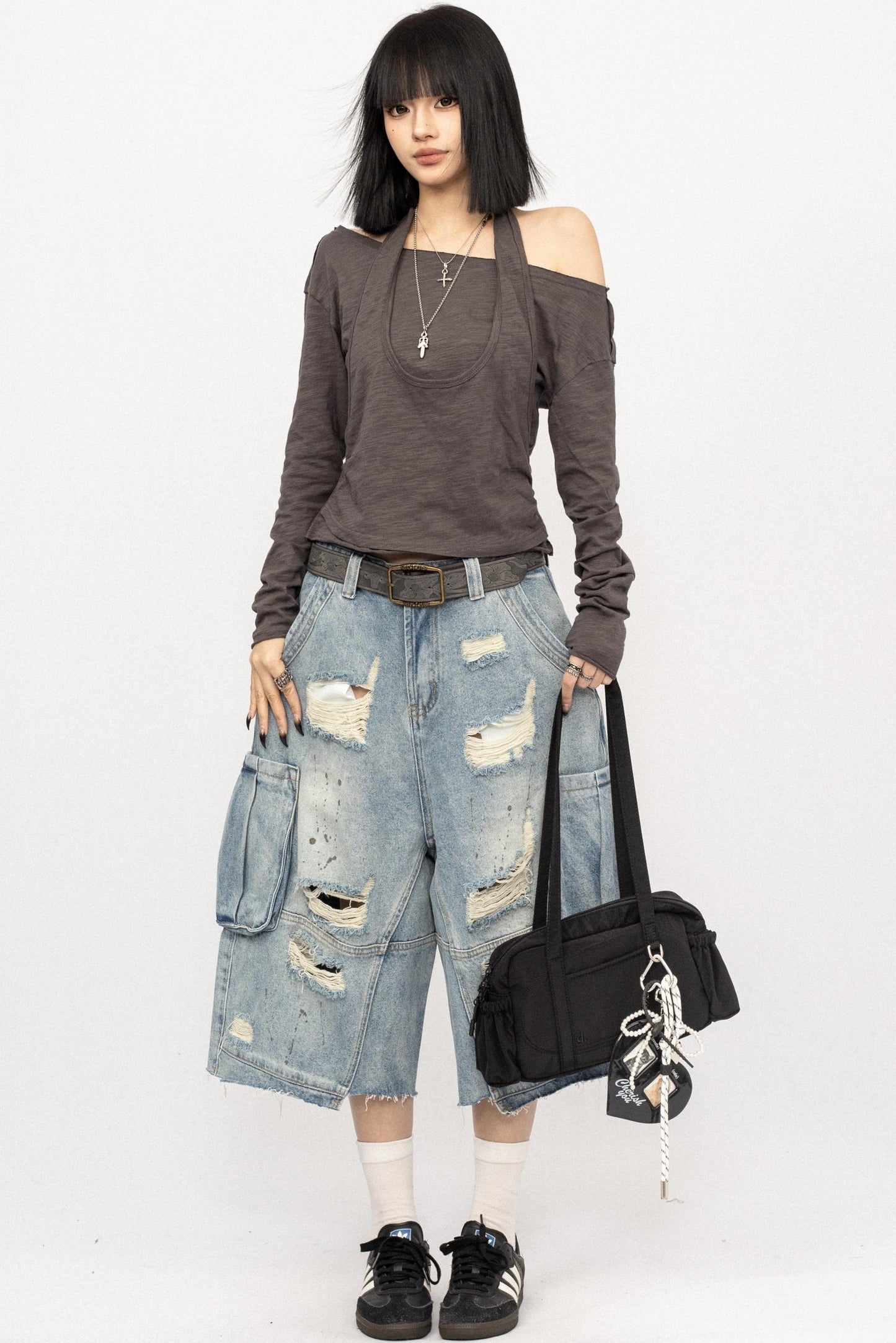 Off-Shoulder Gray Slim Top