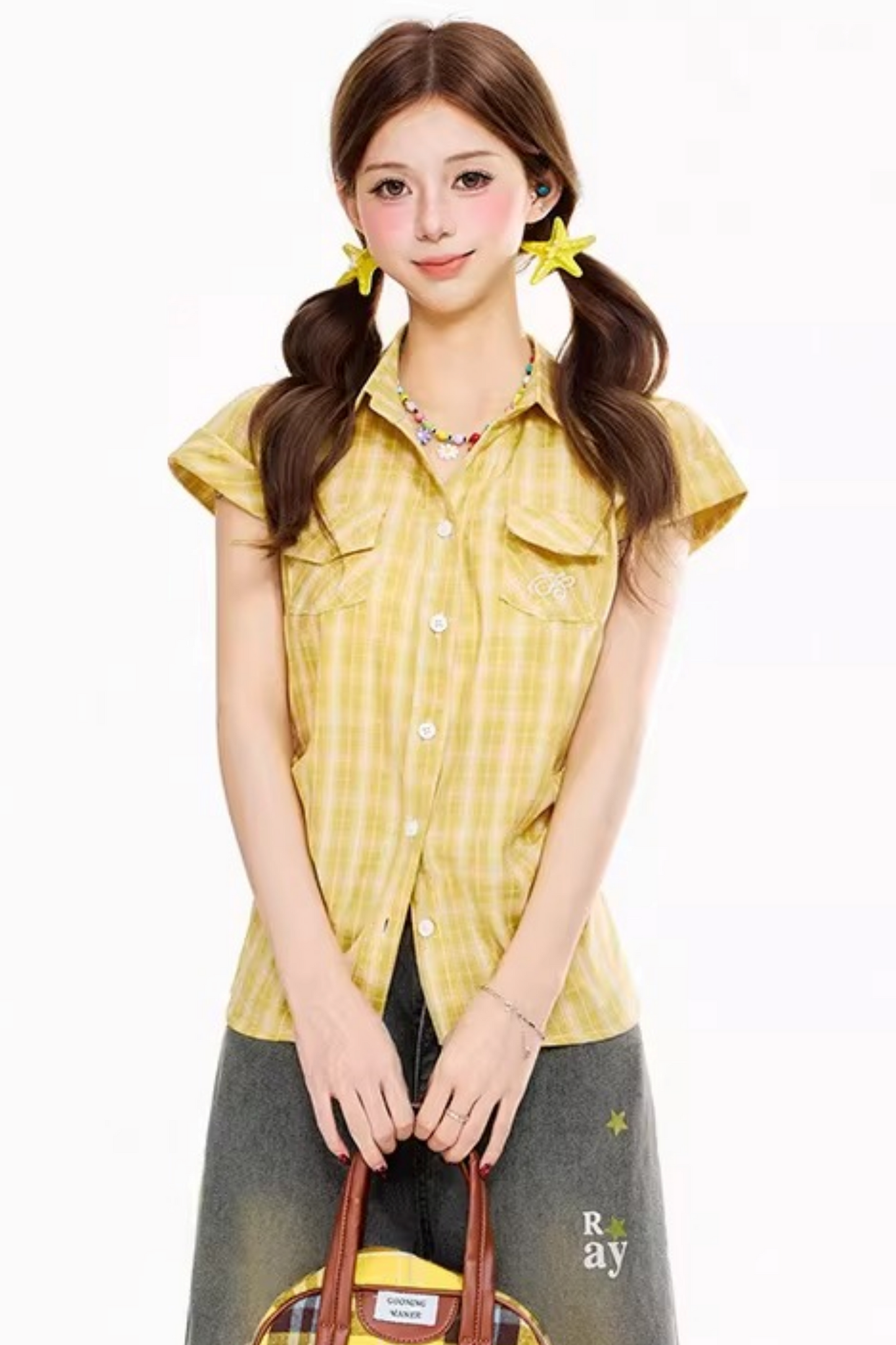 Retro Plaid Waist-Cinching Blouse