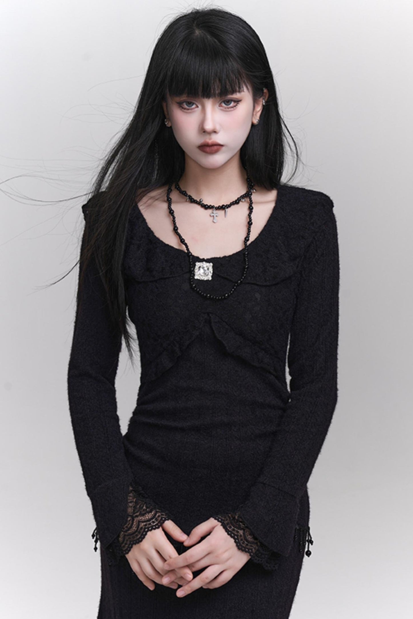 Robe tricotée noire longue