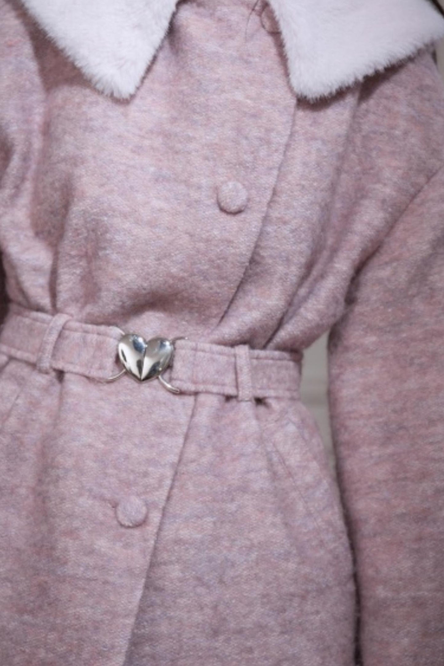 Cream Pink Hooded Wool Coat Set