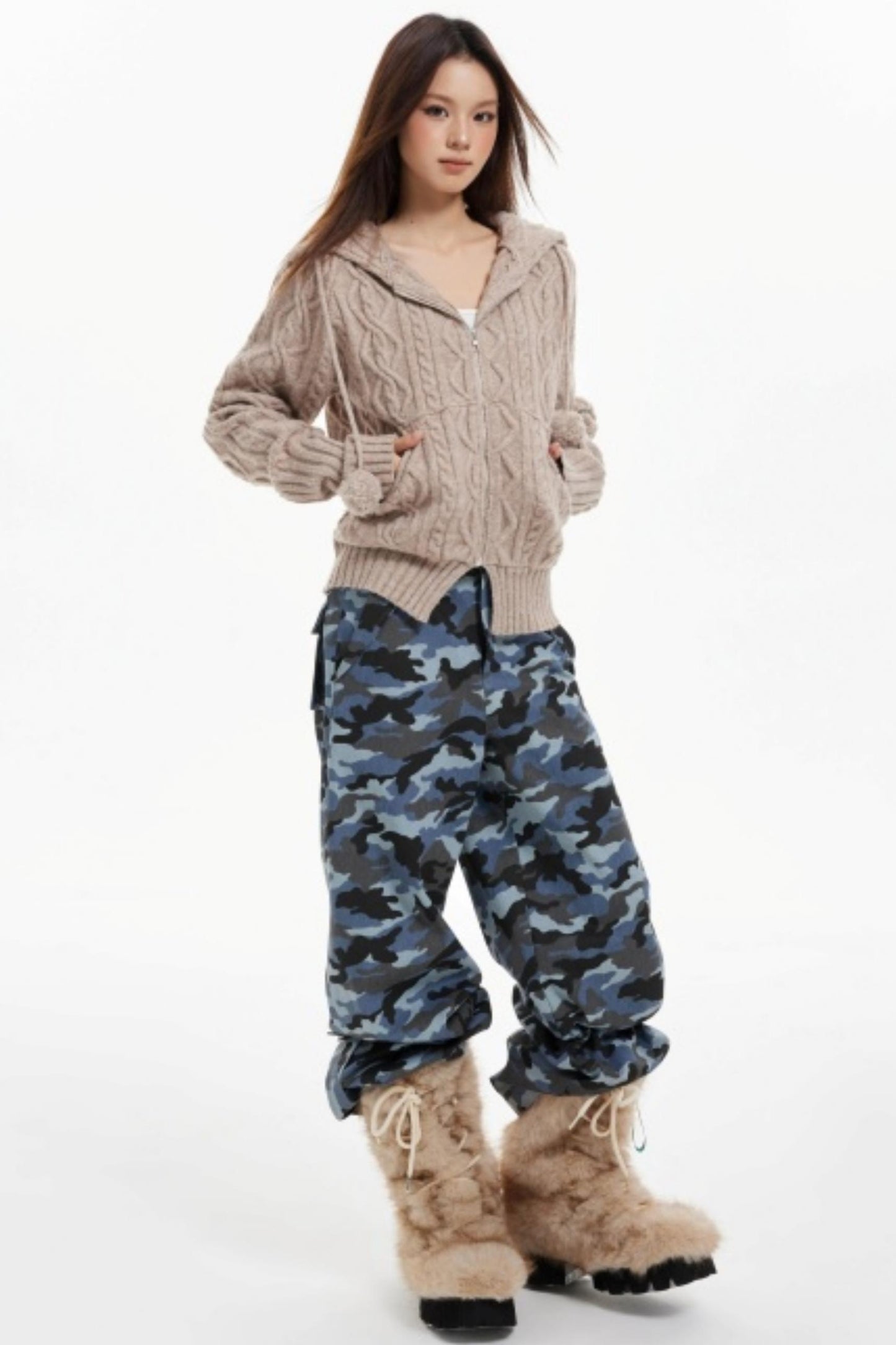 American Hooded Cable Knit Sweater