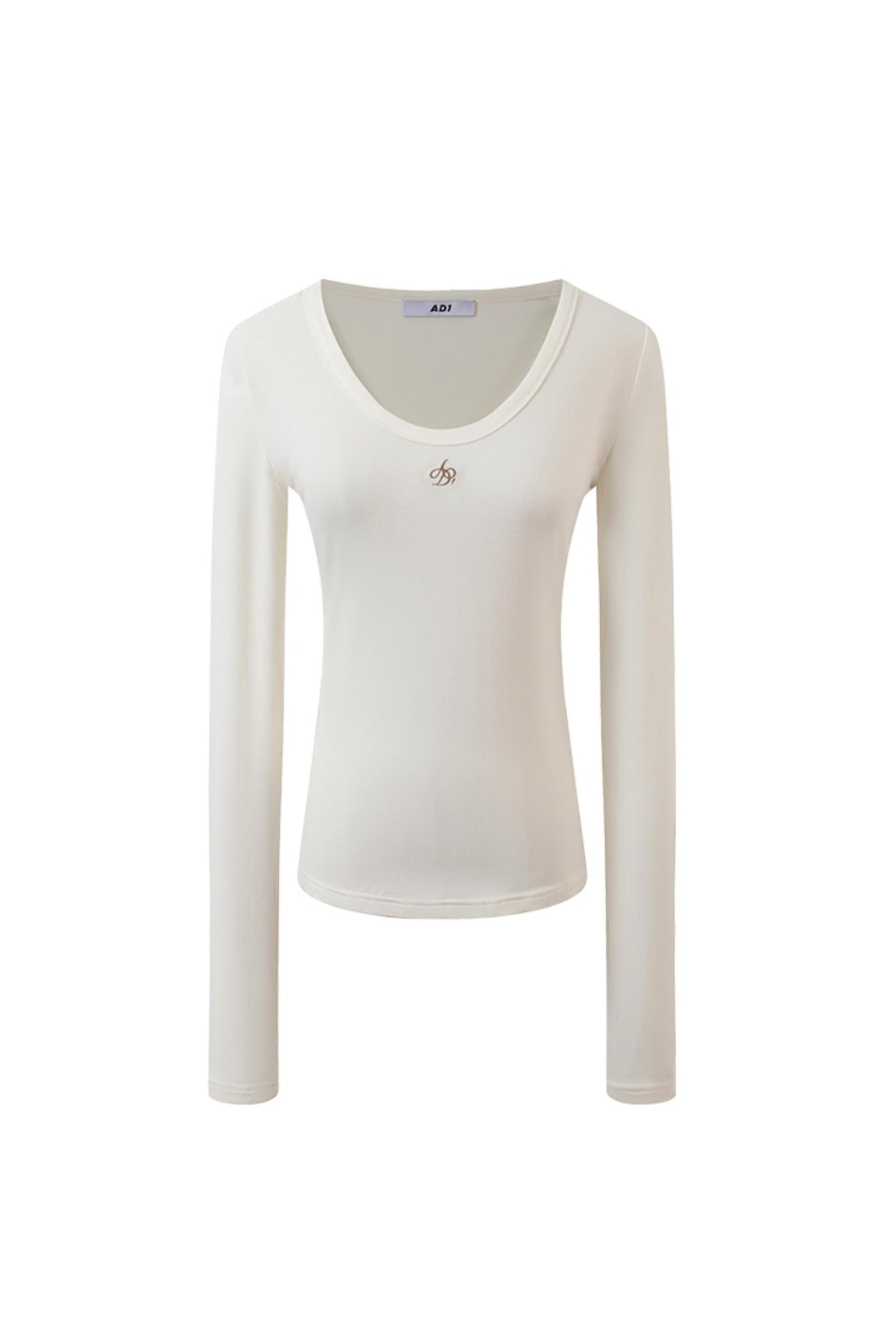 U-Ausschnitt Slim Fit Langarm-T-Shirt