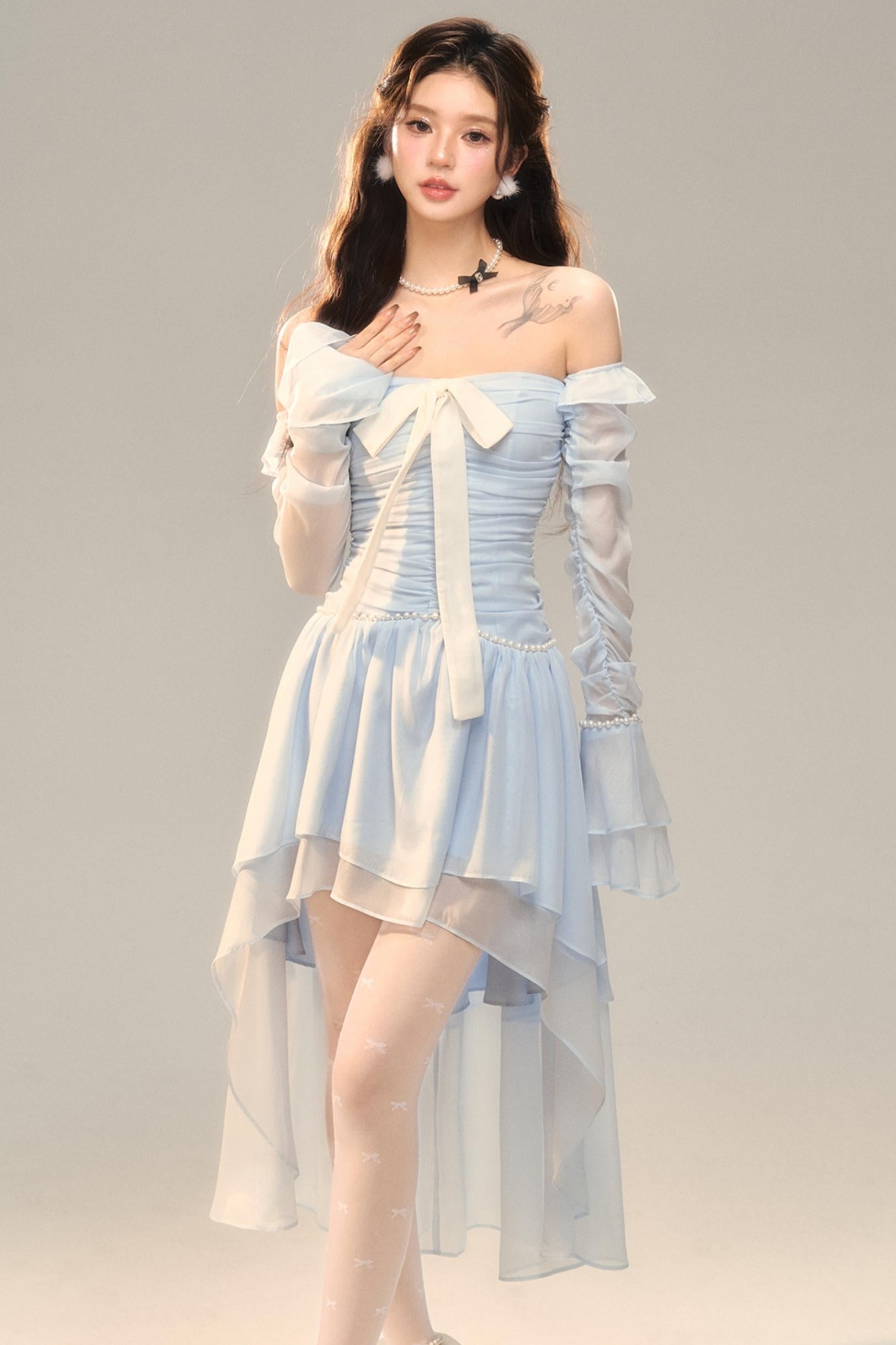 Blue Slim Bow Dress – UrbanSheek