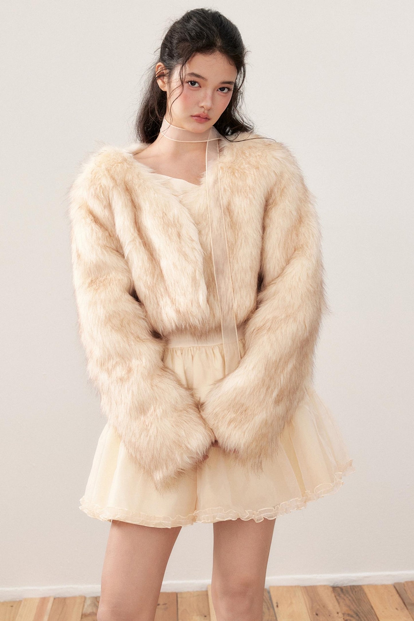 Cross-Line Shoulder Puffy Patchwork Dress