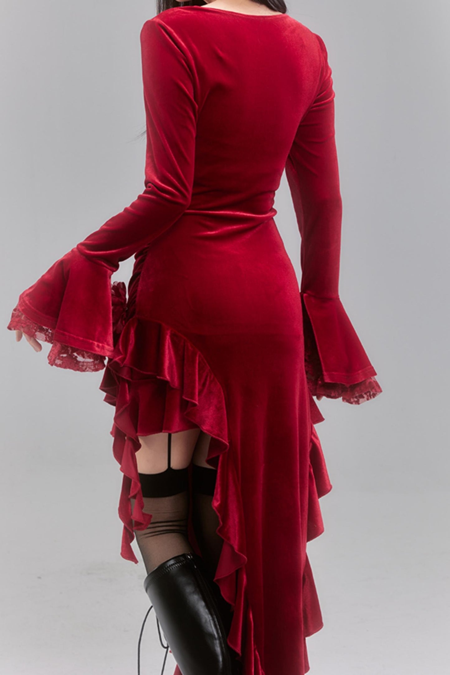 Robe en velours rouge pour femmes pour les fêtes