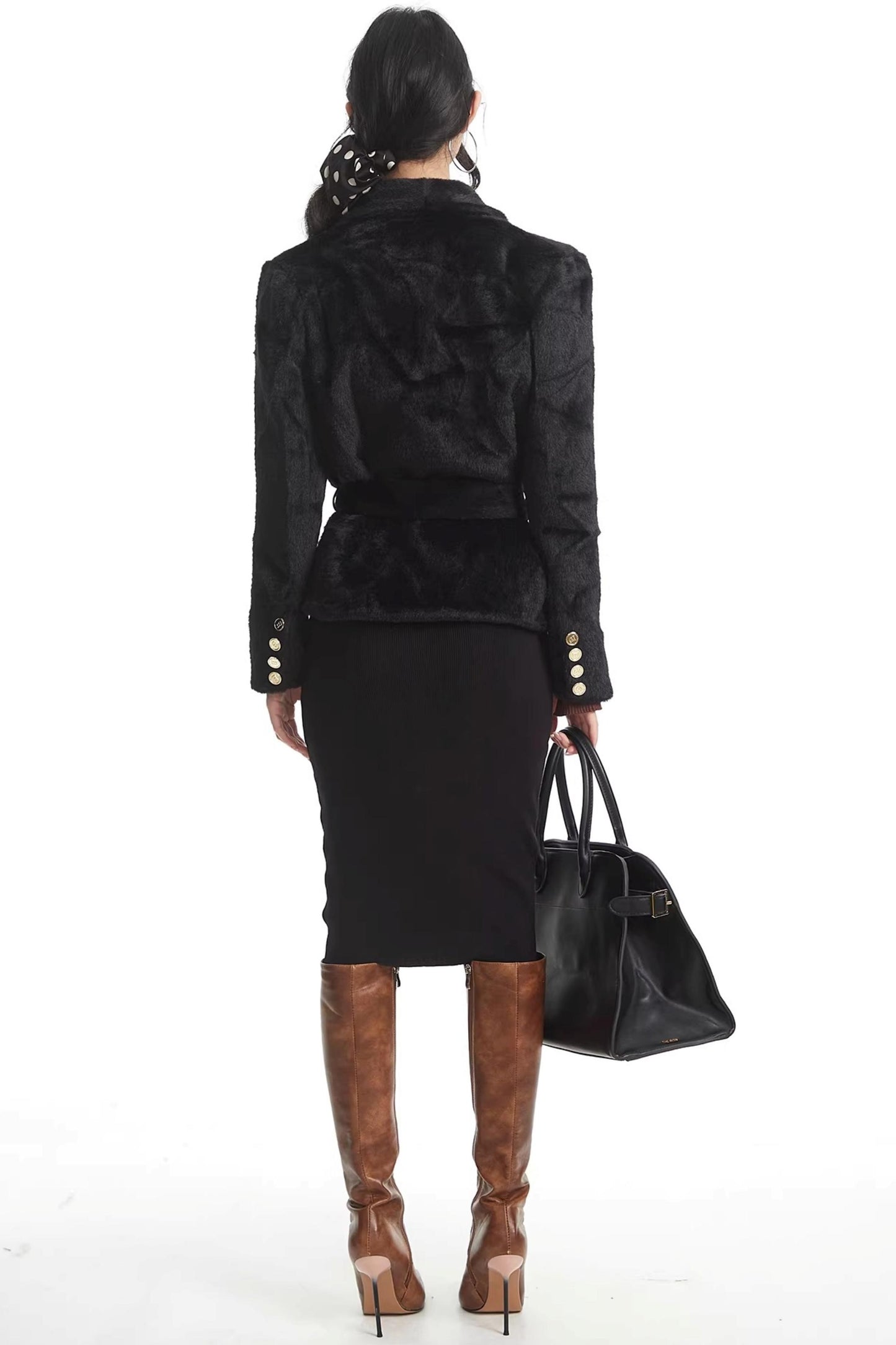 Simple Black Knitted Pencil Skirt