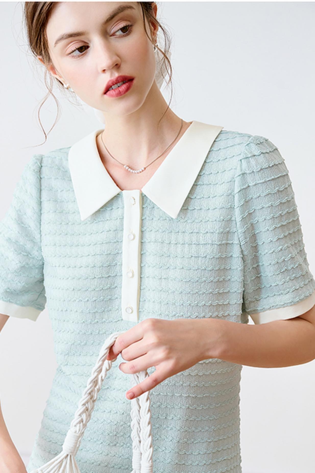 Summer Blue Striped Polo Dress