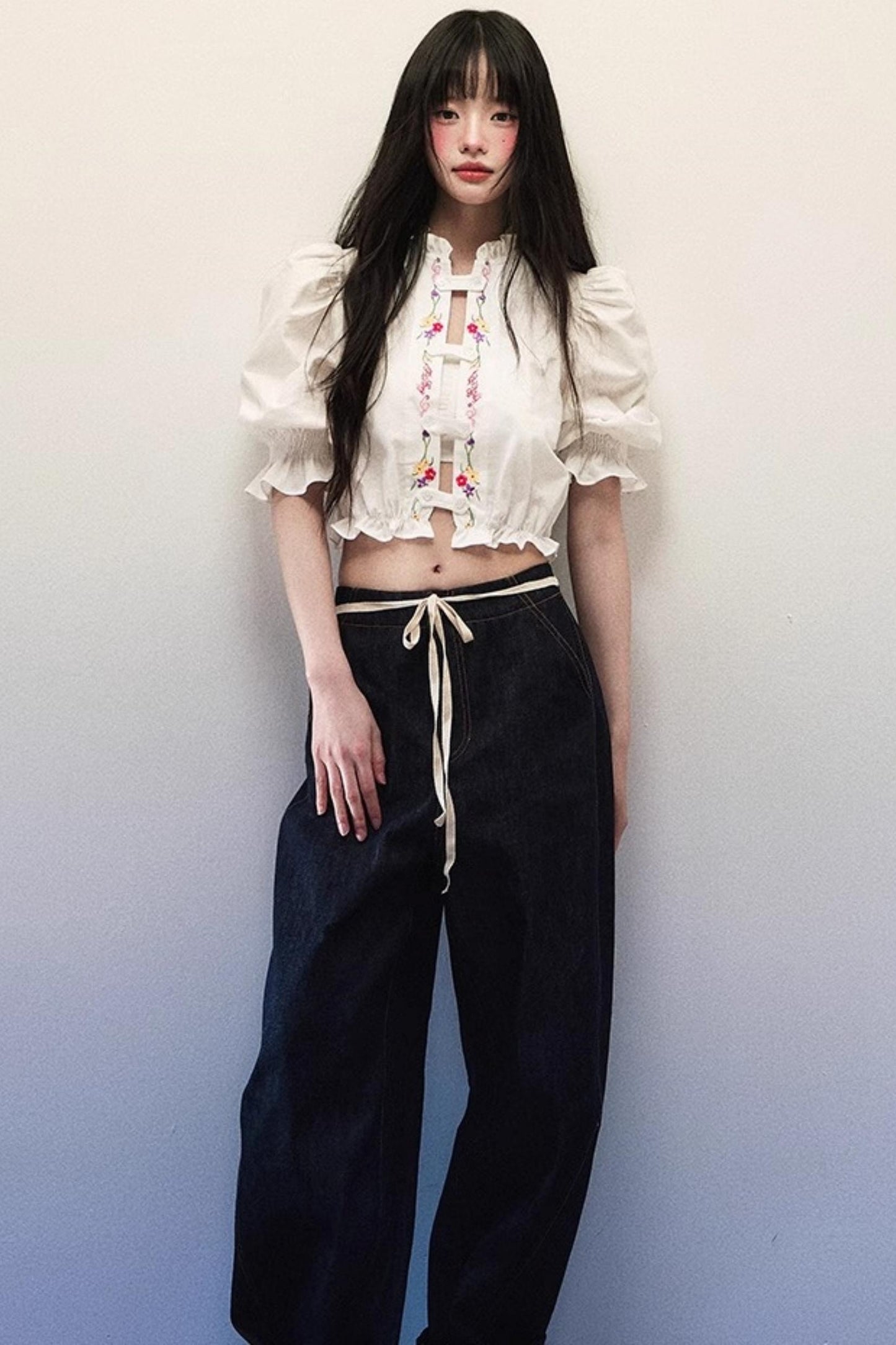 Linen Bubble Sleeve Blouse