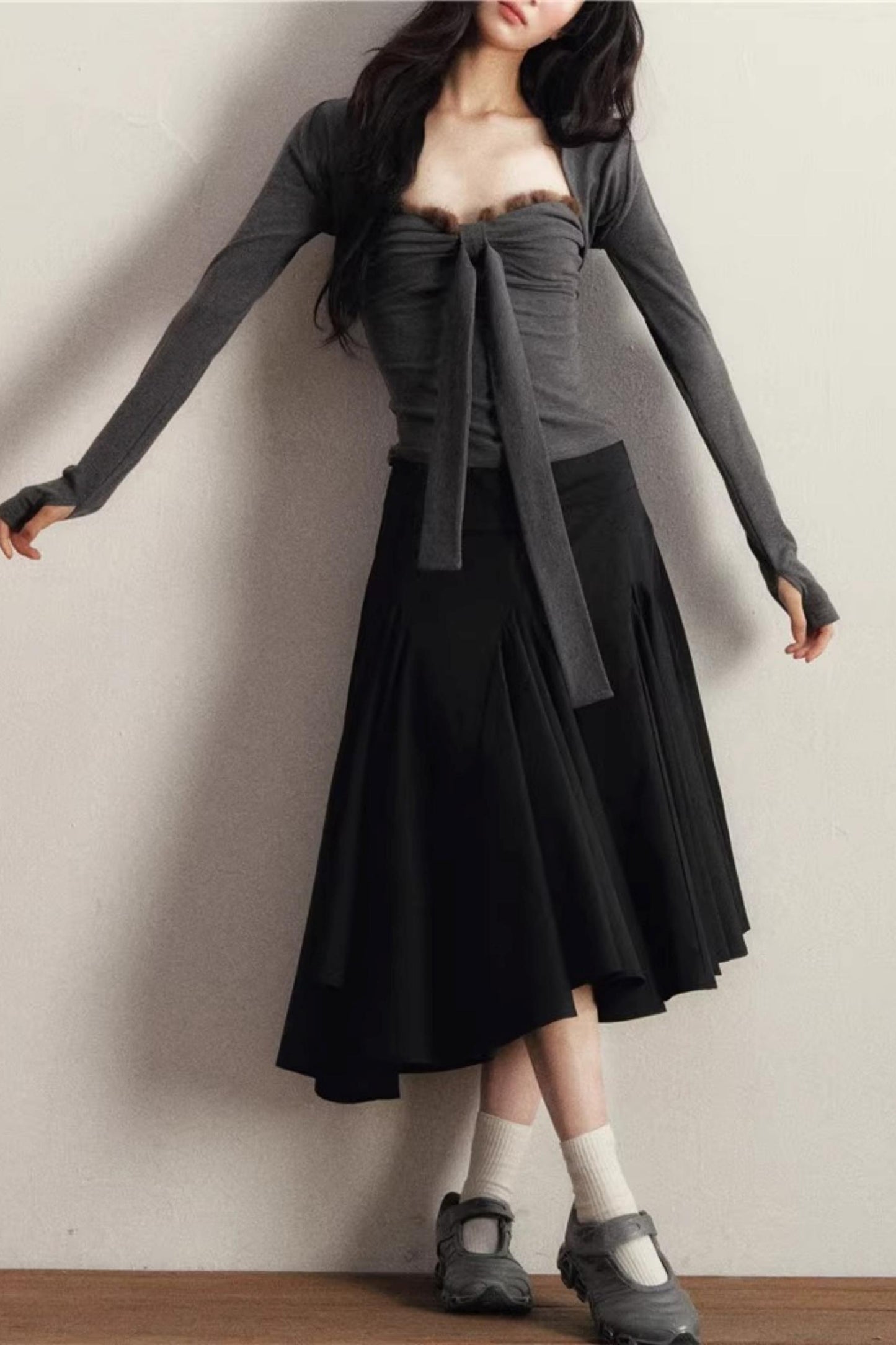 Deep Flower Bandeau Knitted Cam Jacket Set-Up