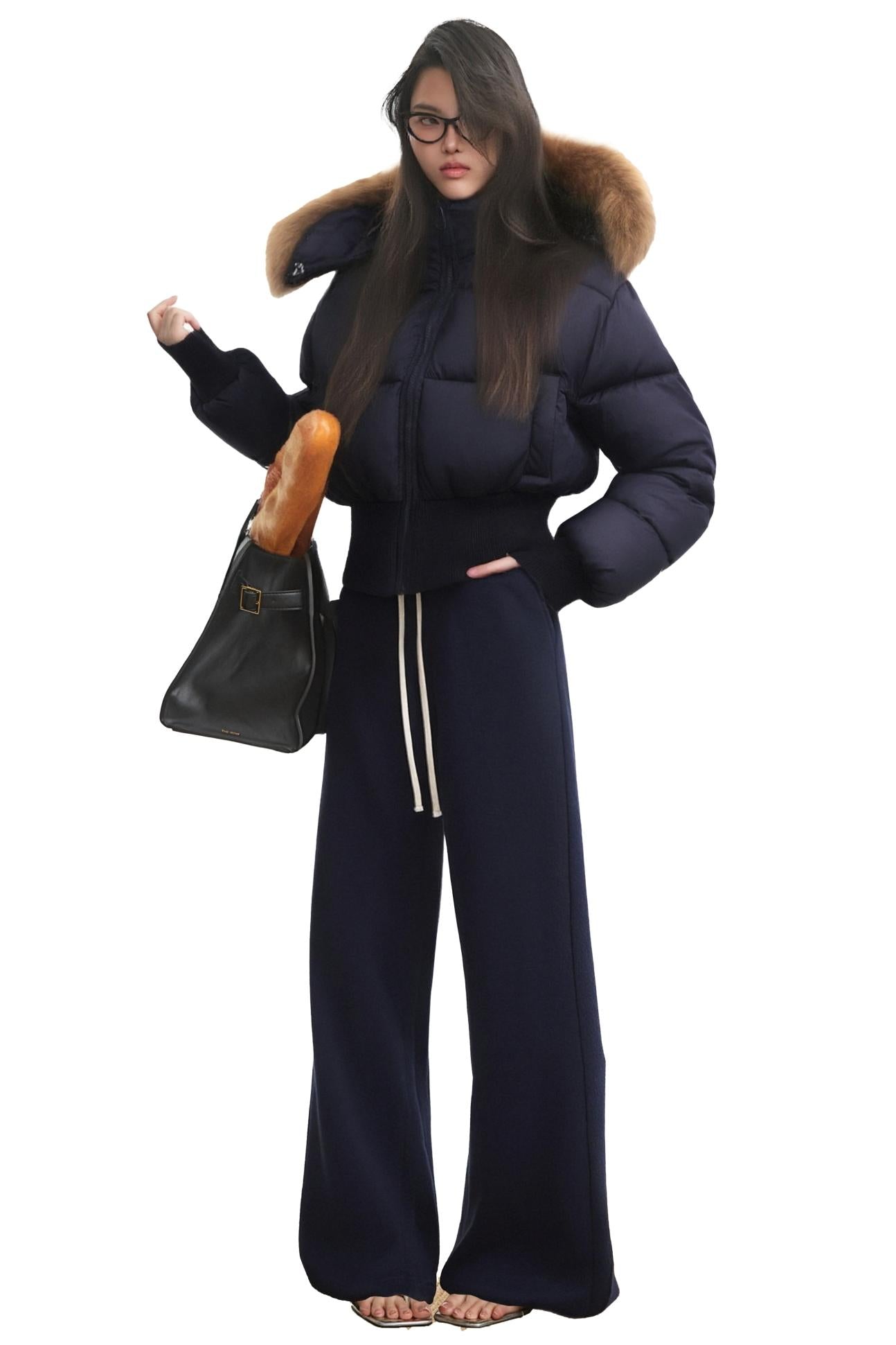 Fur Collar Cotton Waist Hooded Jacket
