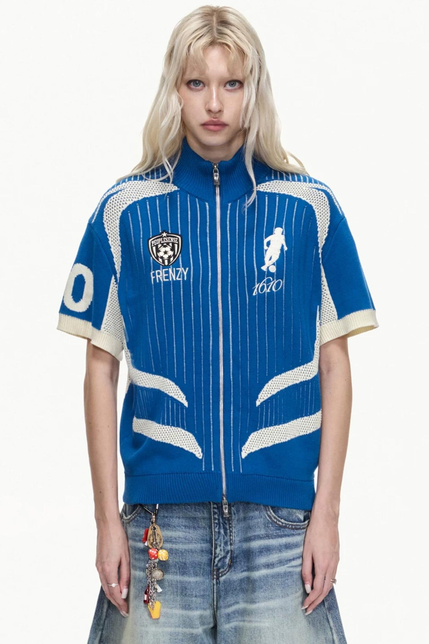 Yellow Black Mesh Knit Polo Top