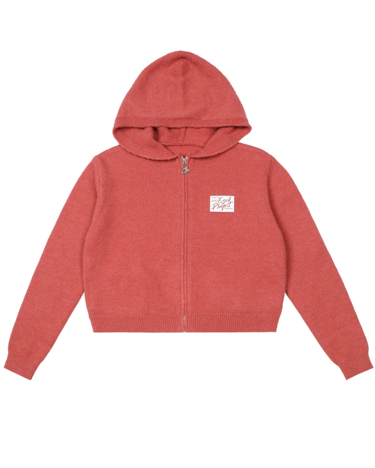 Short hooded knit cardigan sweater outer