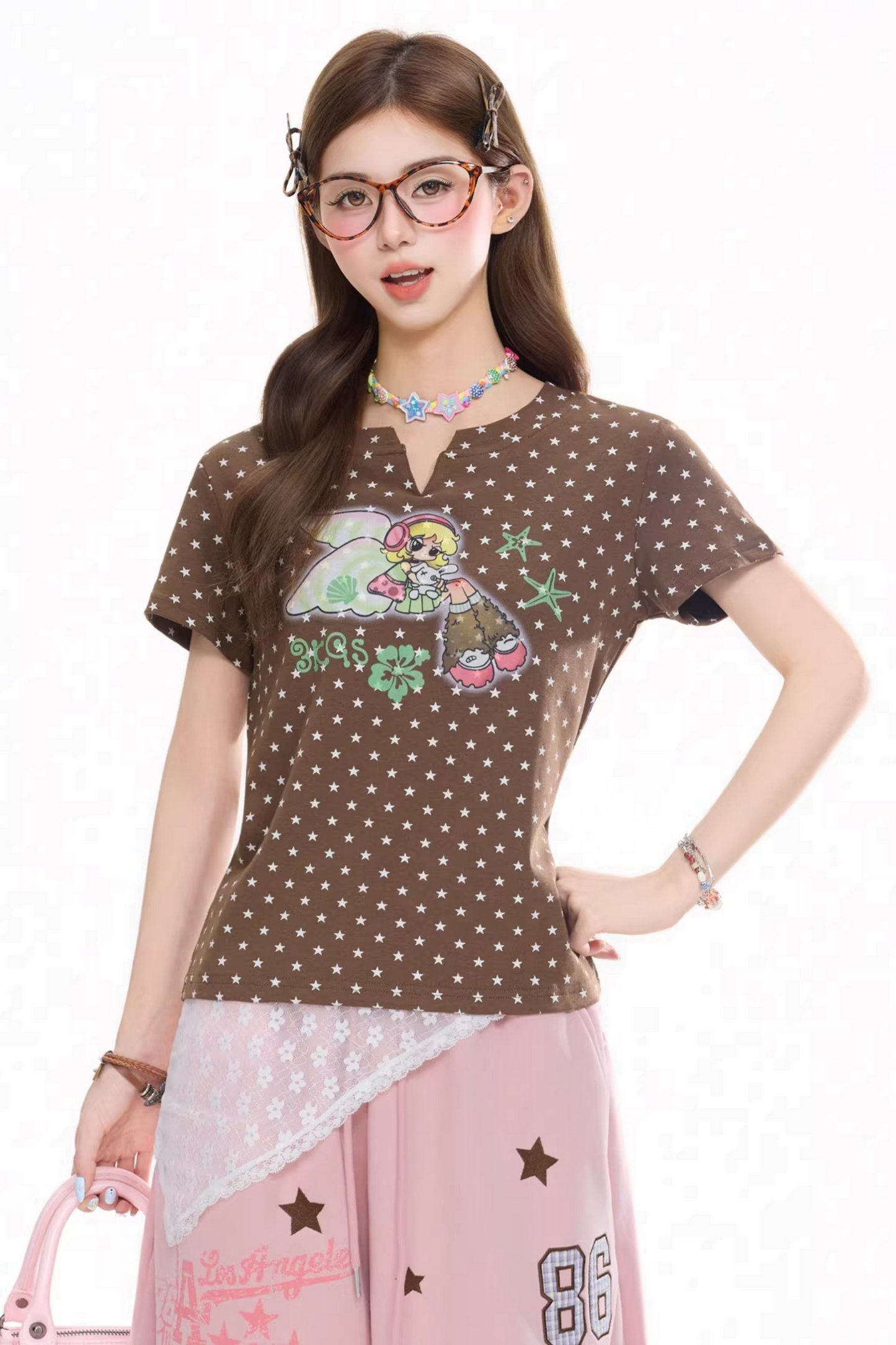 Retro Star-Printed Slim Top