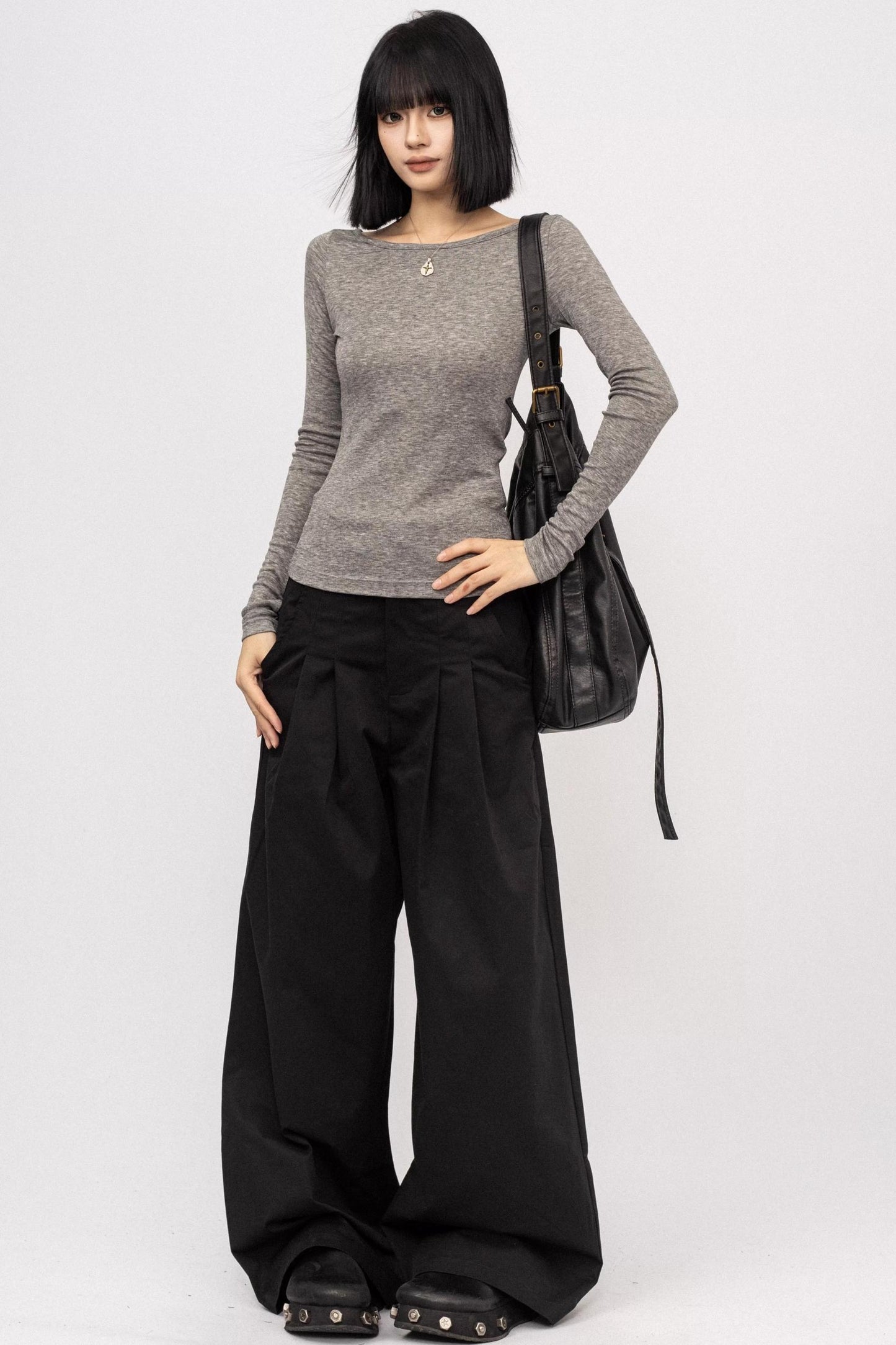 Black Straight Shoulder Top