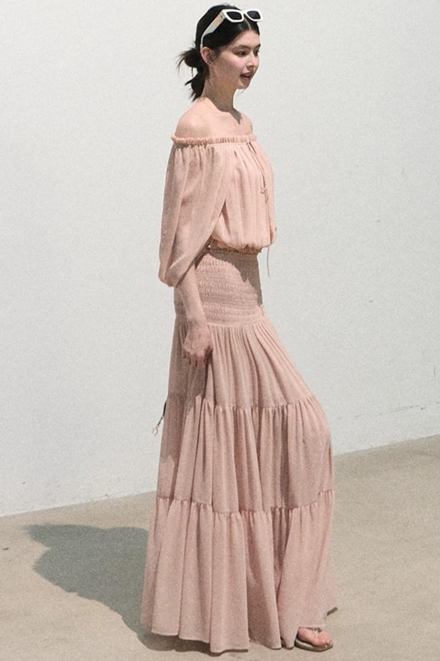 Airy Off-Shoulder Chiffon Blouse
