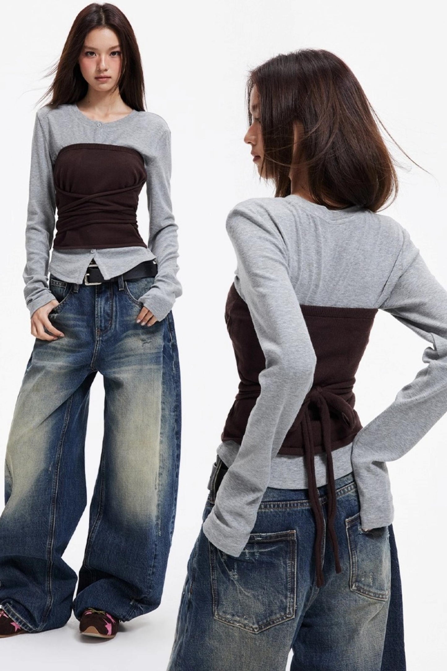 Woolen Layered Slim Knit Strap Bandeau Suit