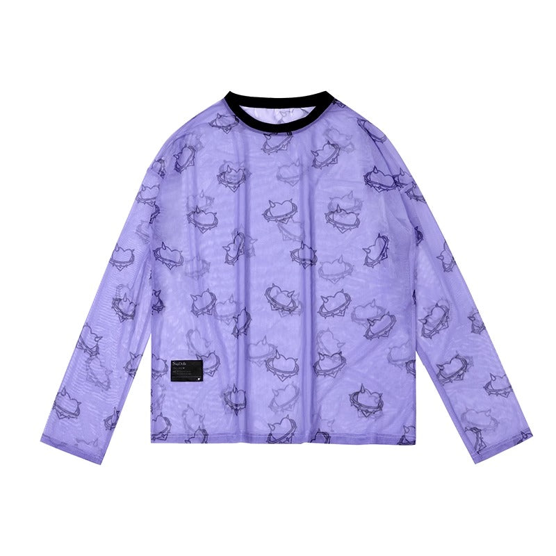 목이 인쇄 된 장거리 티셔츠