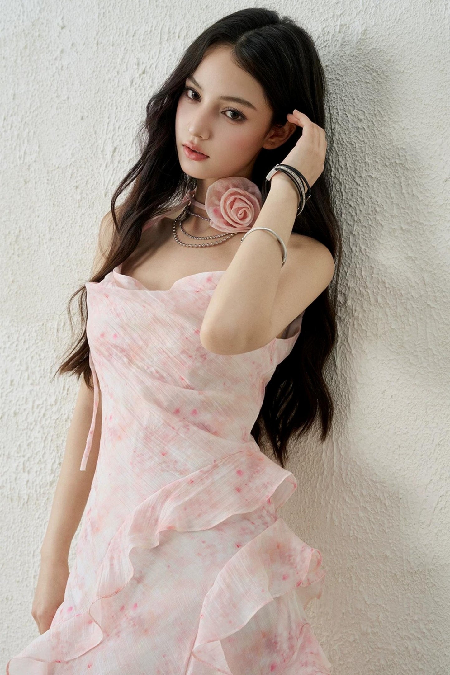 Pink Ruffled Spaghetti Dress Set
