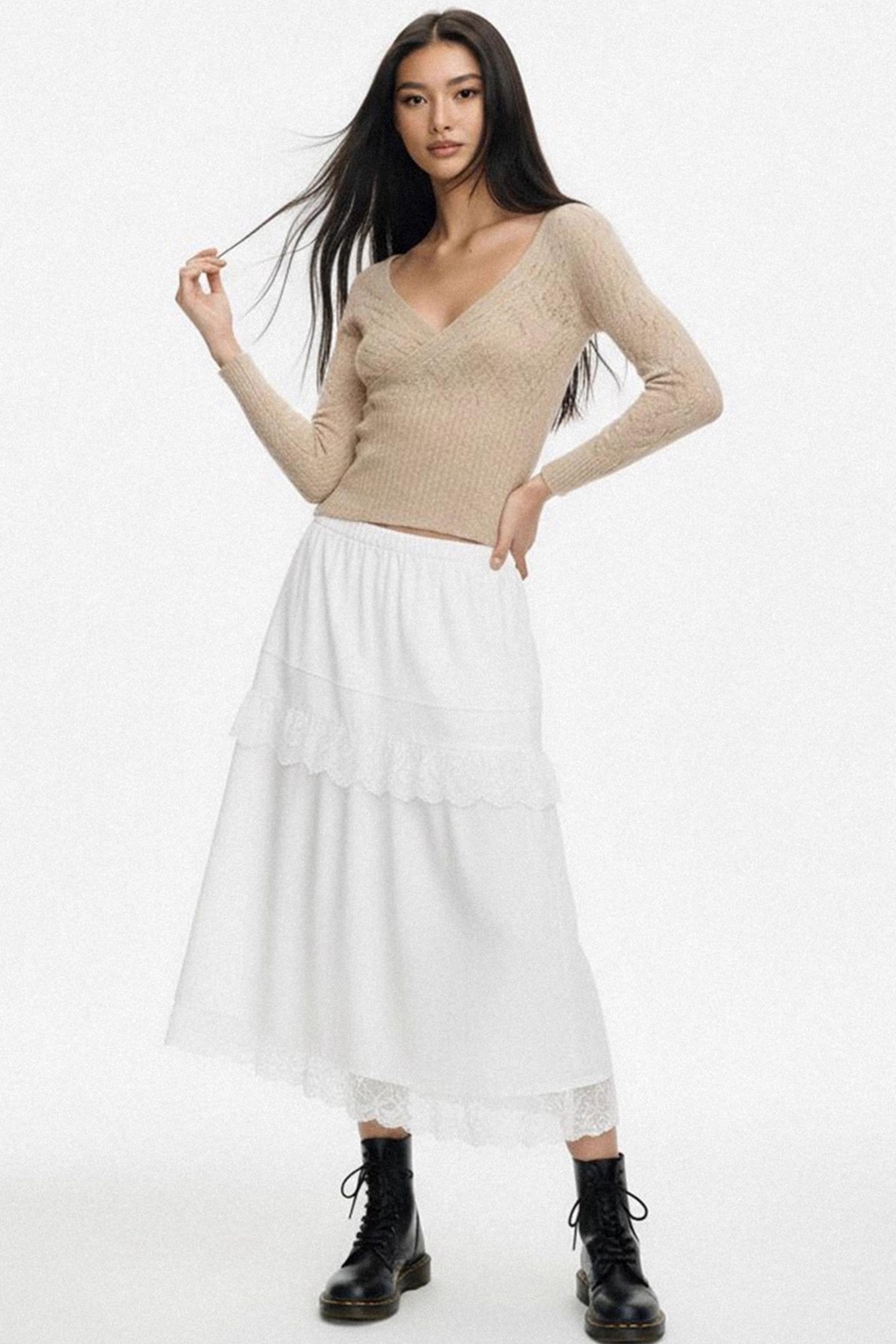 V-neck Crochet Woolen Top