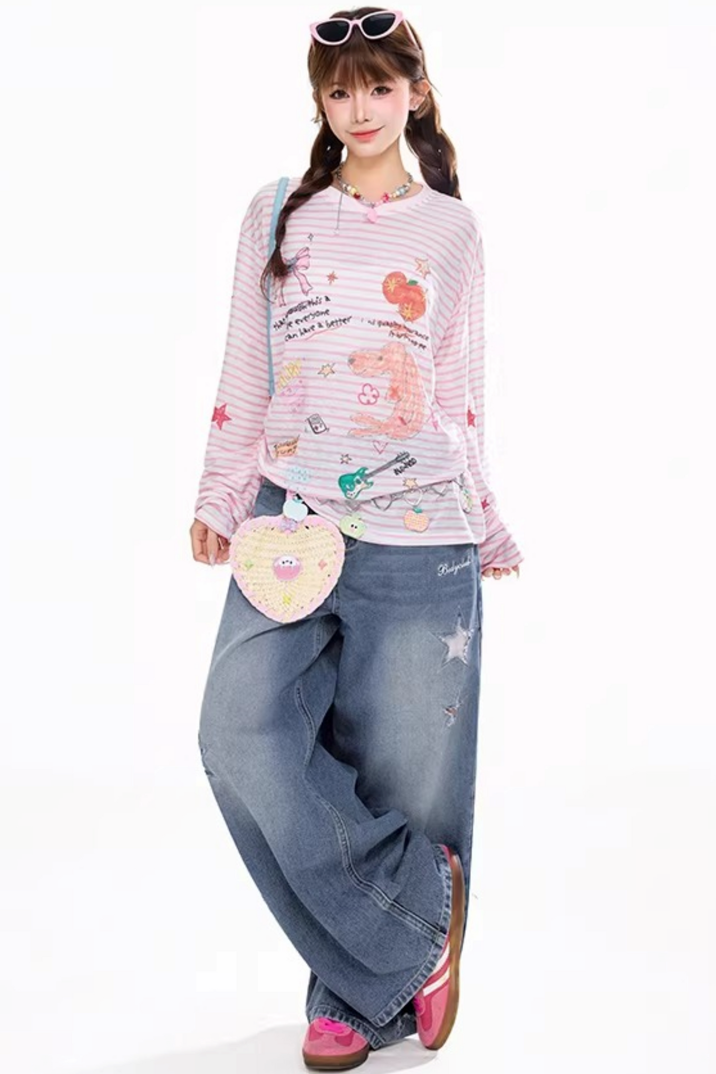 디스트레스드 빈티지 와이드 레그 팬츠