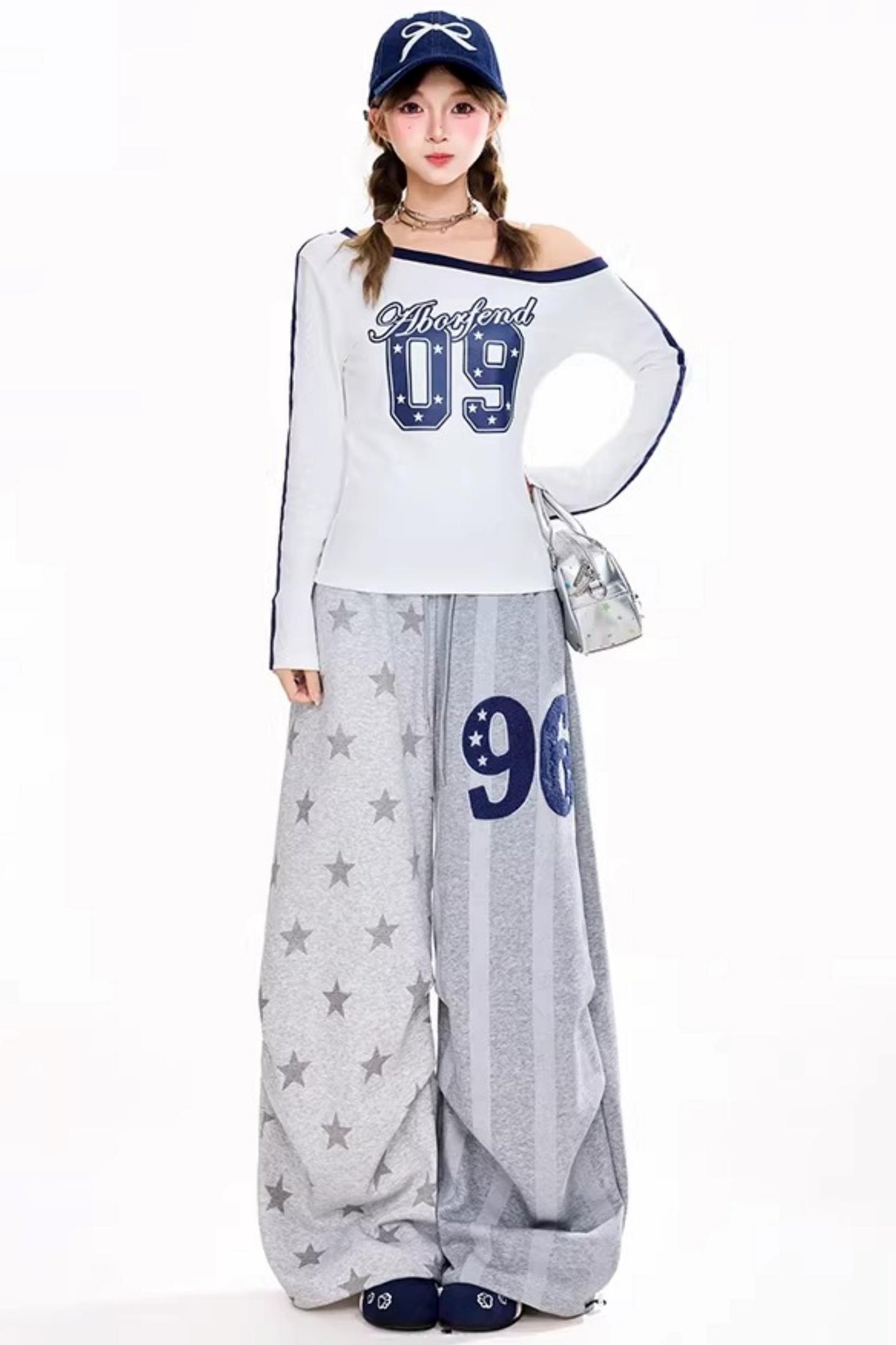 Freizeithose mit weitem Bein und Sternenmuster