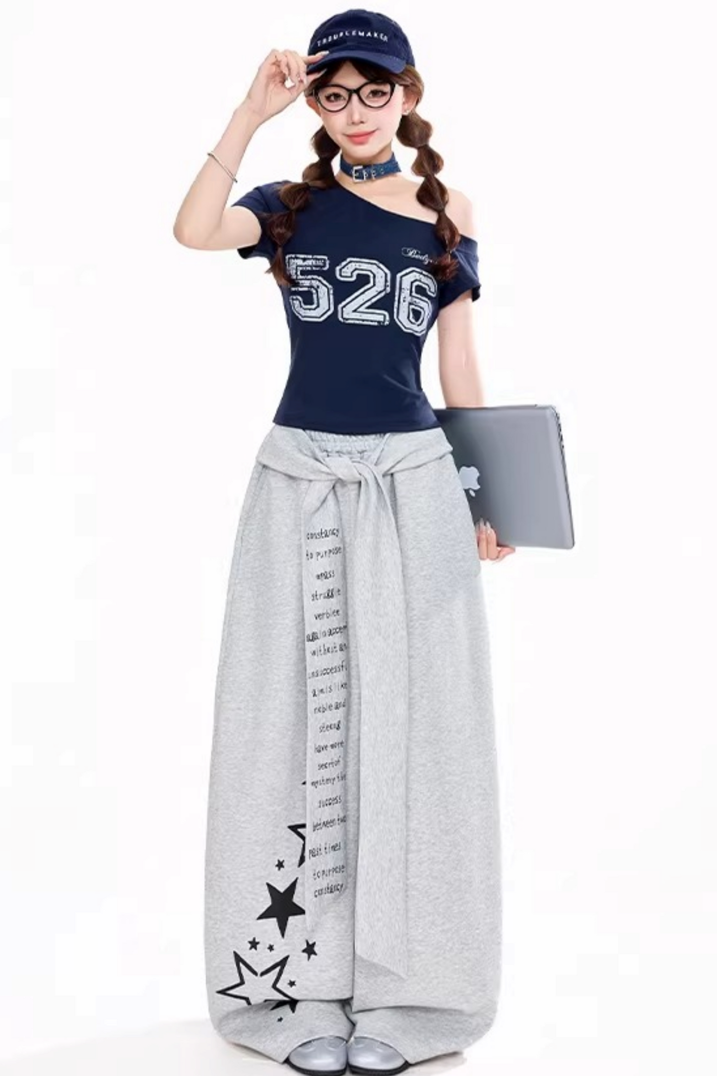 One-Shoulder Digital Print Top