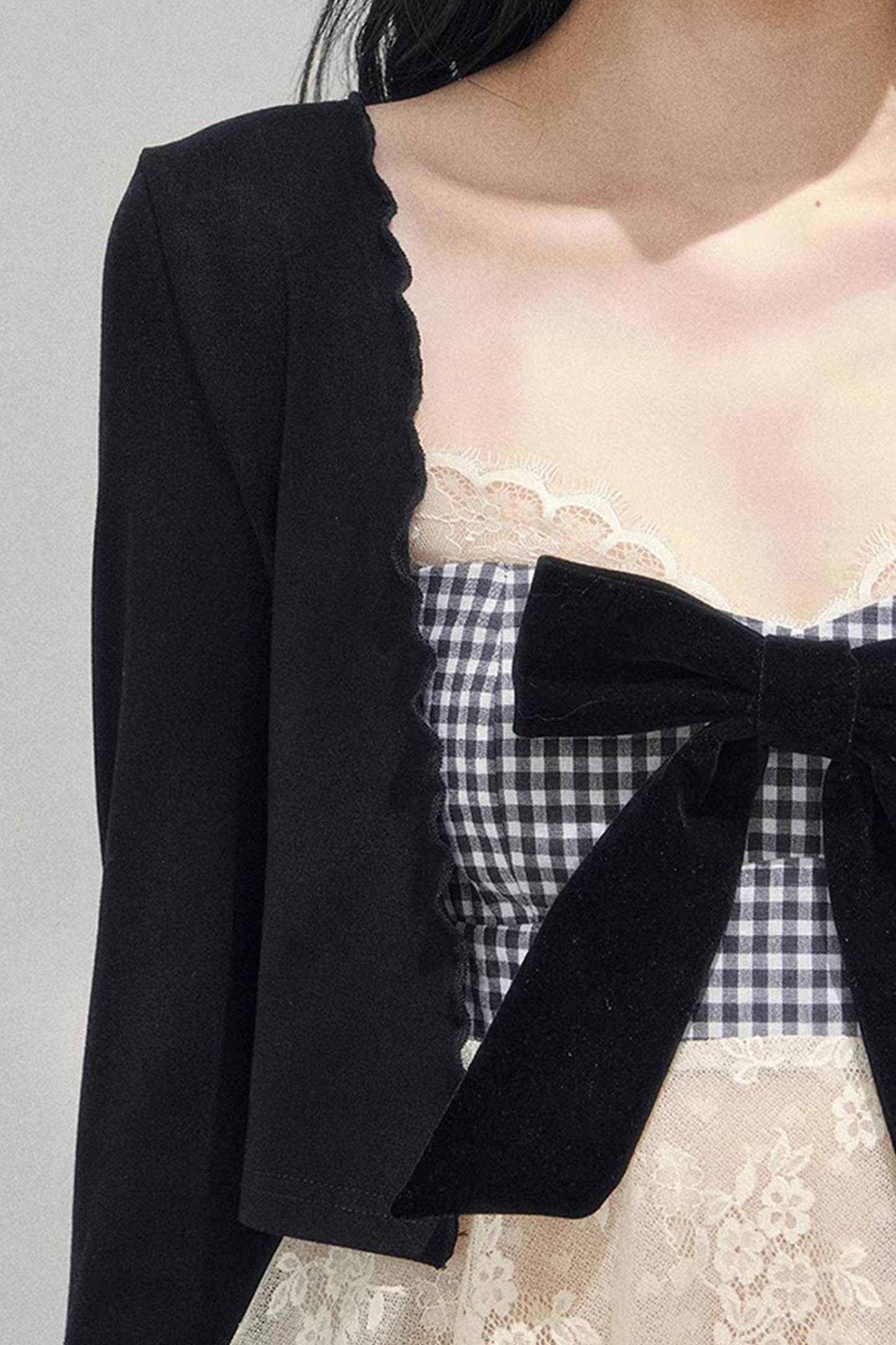 Bow Lace Plaid Top Set-Up