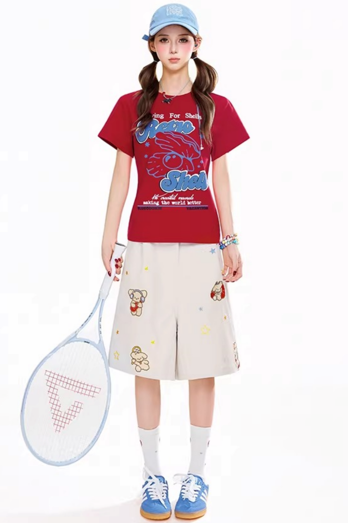 베이지 자수 크롭 팬츠