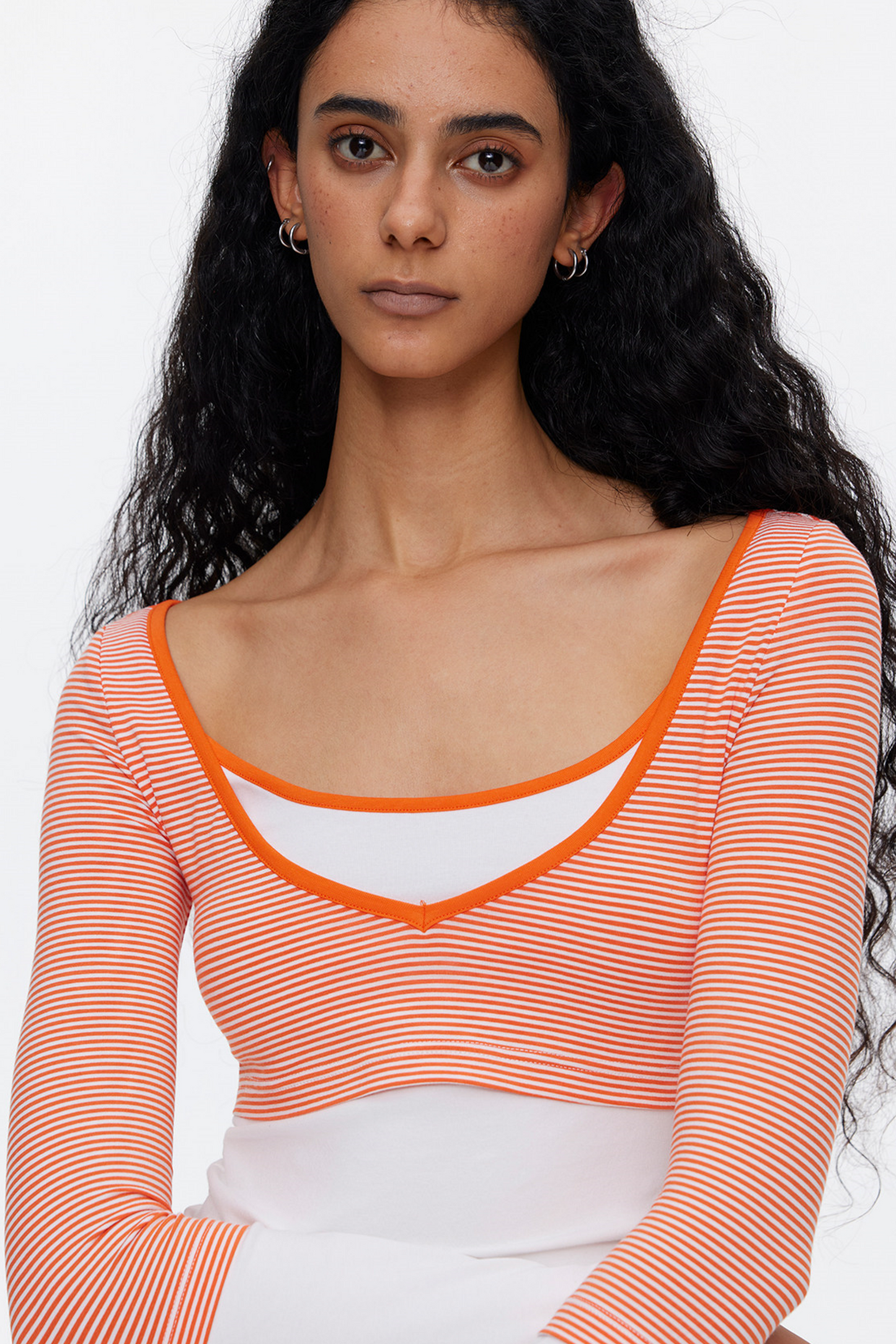 V-Neck Patchwork Striped Top