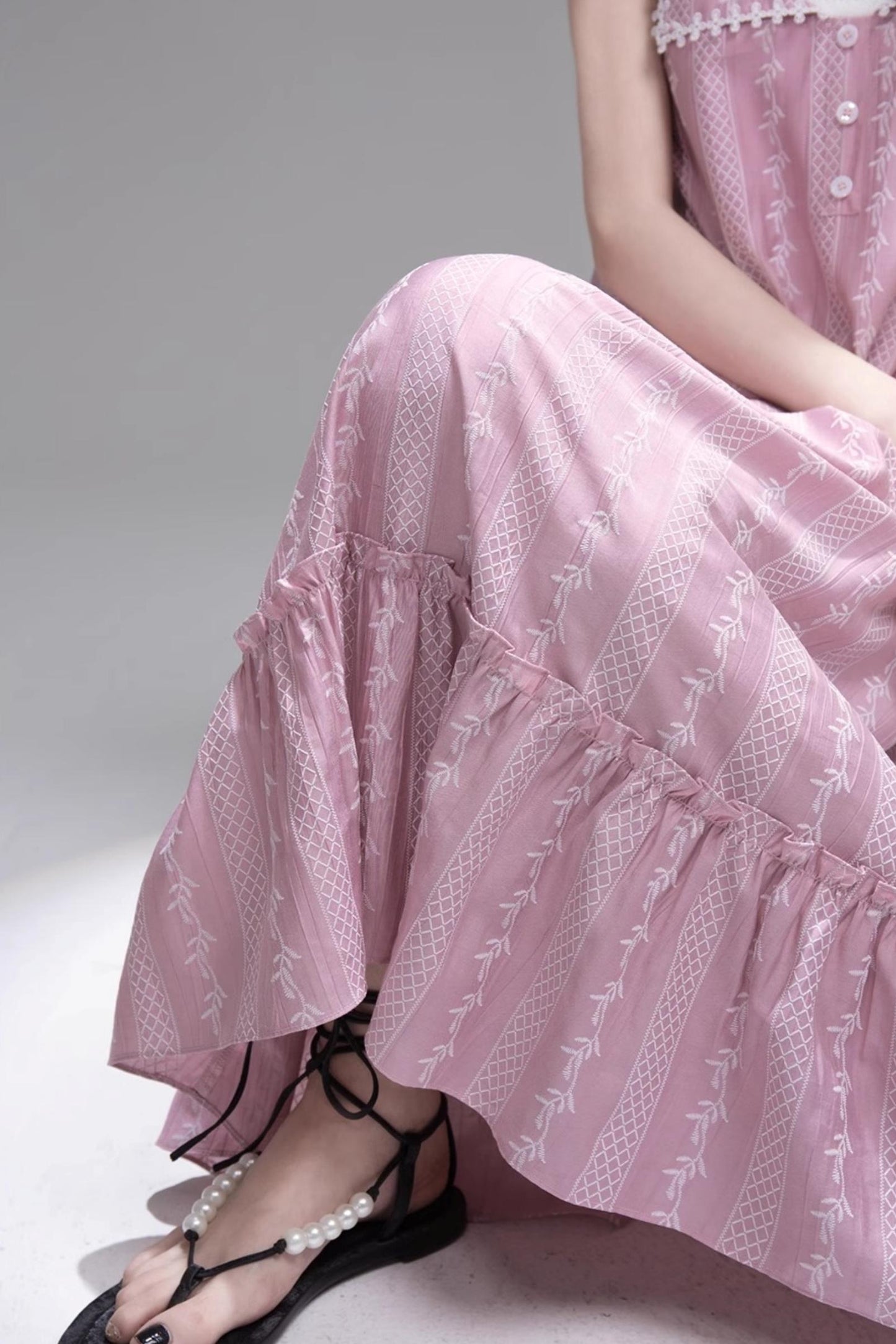 Peach Blossom Lace Suspenders Dress