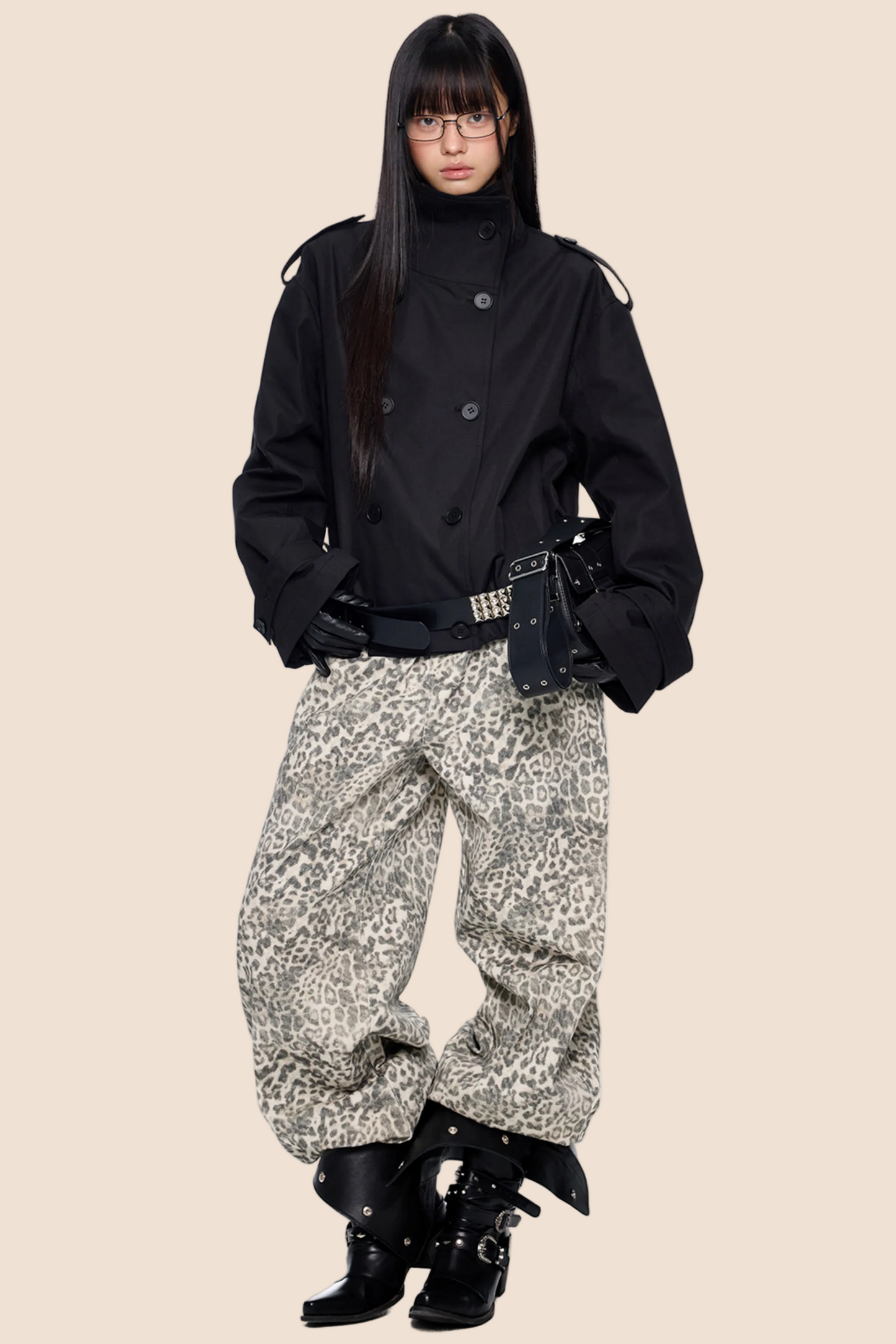 Leopard Print Retro Wide-Leg Jeans