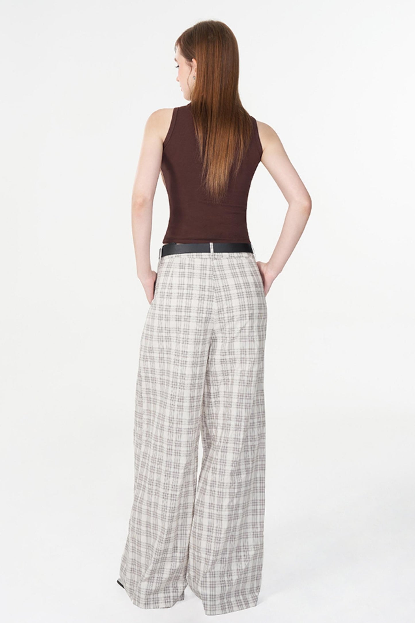 Chic White Plaid Casual Trousers