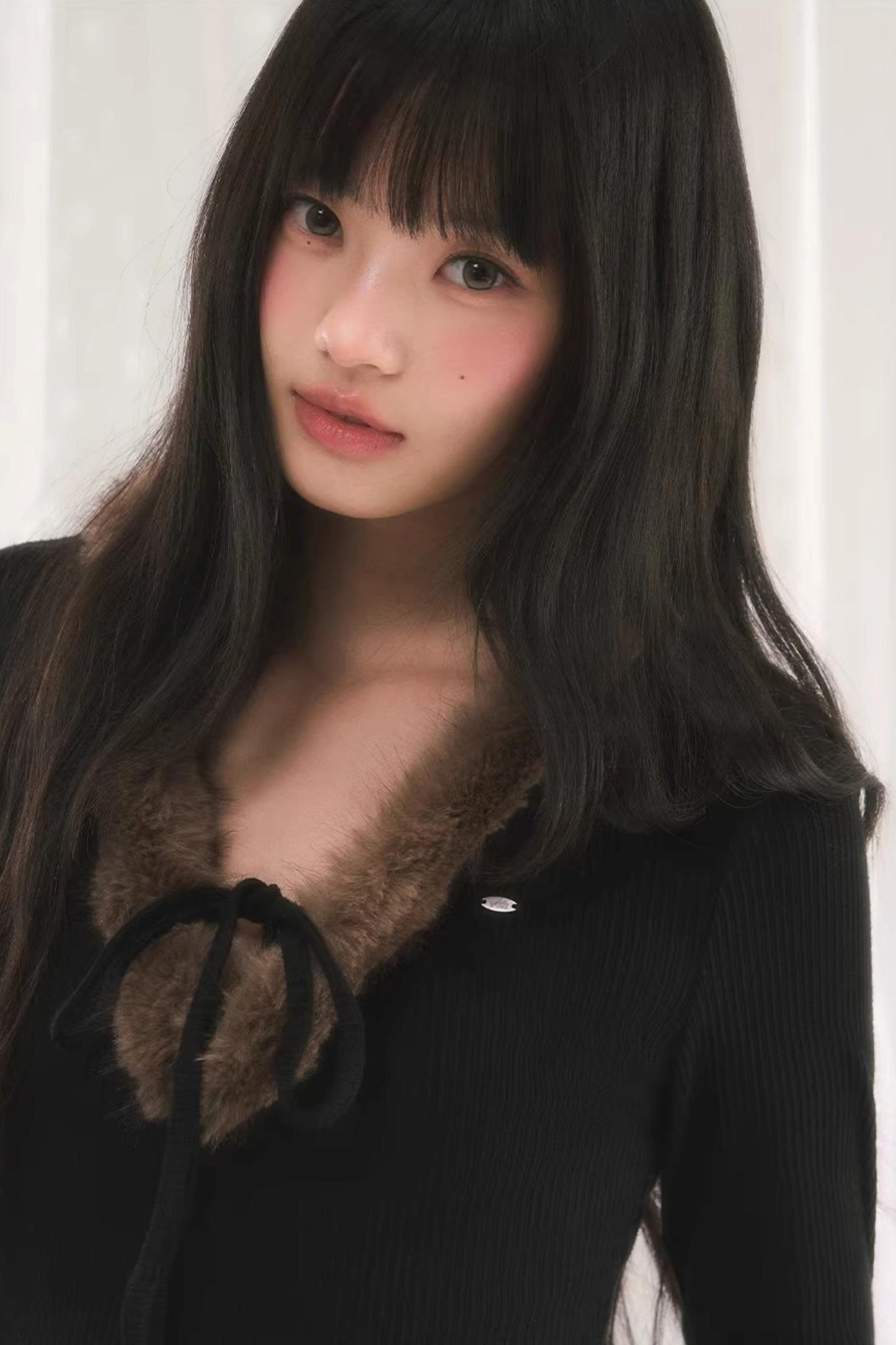 Korean-Style Furry V-Neck Top